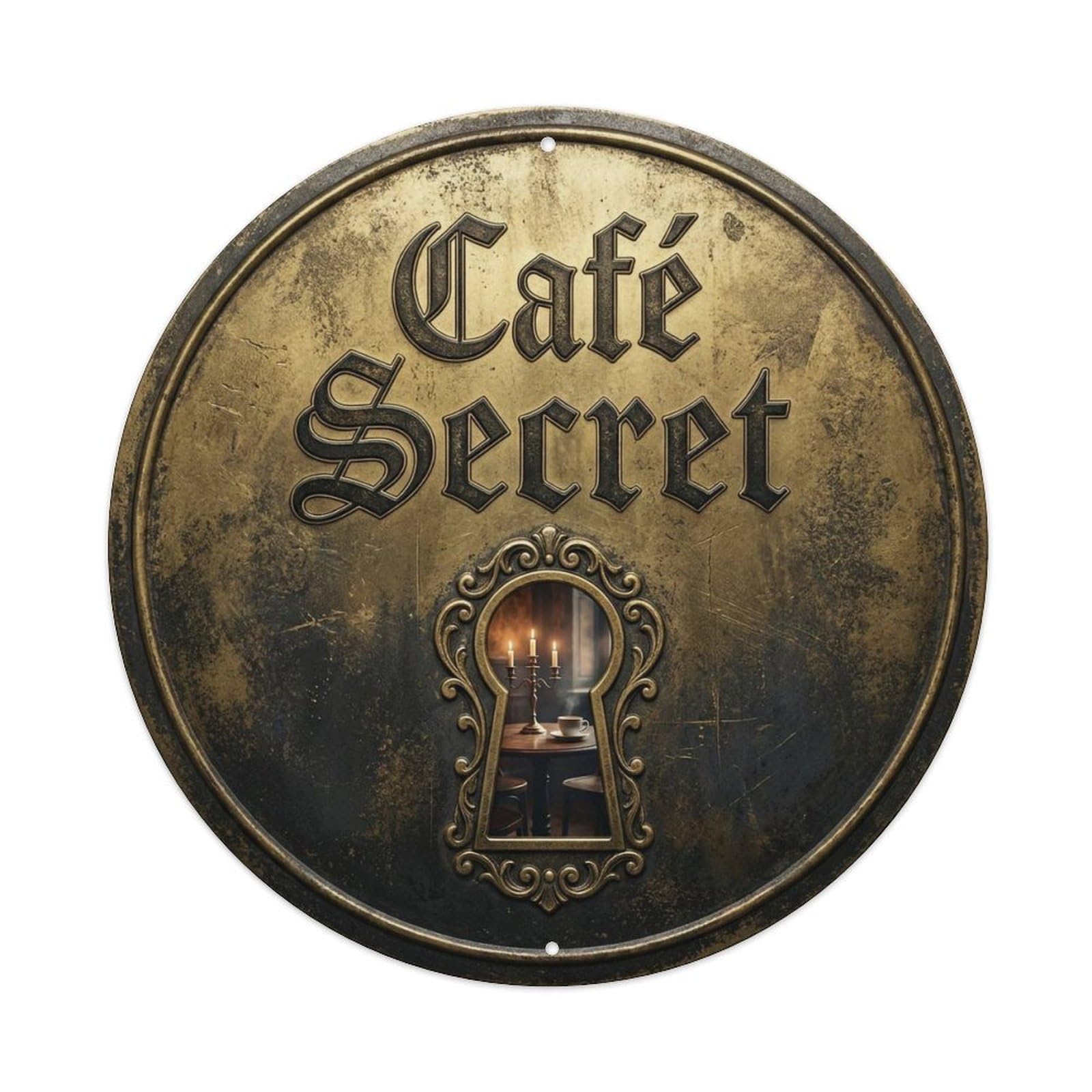 Keyhole Mysterious Kitchen Cafe_3 Metal Tin Sign Plaque Wall Decor for Cafe, Club, Garden Round Metal Poster 8x8Inch