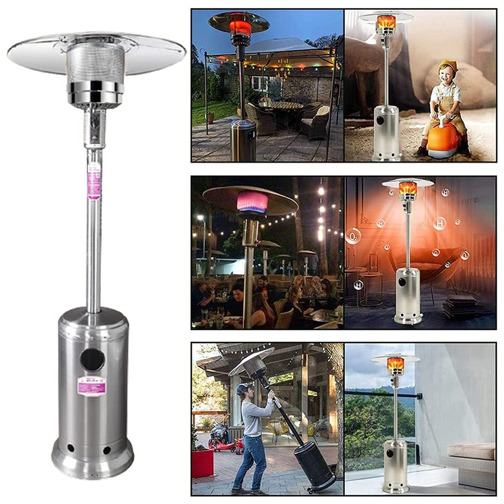 Riscaldatore per Patio, Riscaldatore per Esterno con Ruote, Propano 46.000 BTU, 13 Kw, Riscaldatore per Esterno in Acciaio Inossidabile per Uso Commerciale E Domestico A