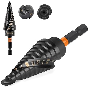 KSEIBI 12 Steps 3/16-7/8 inch SAE Standard Industrial Grade Step Drill Bit Ready Impact 1/4 inch Shank, 575078 High-Speed Steel Metal Drill Bits Black Oxide M2 Material