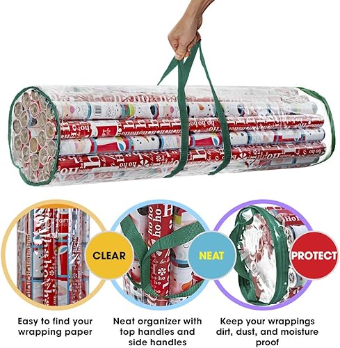 Miniatura 3 de ProPik - Bolsa organizadora de papel para regalo, almacena hasta 25 rollos de 40 pulgadas, poliéster resistente y bolsa transparente de PVC con asas