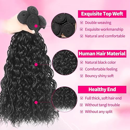 Vista 9 de Manojos de cabello humano ondulado de 18 pulgadas, paquetes de cabello humano ondulado 12A brasileño 100% sin procesar, cabello humano virgen húmedo