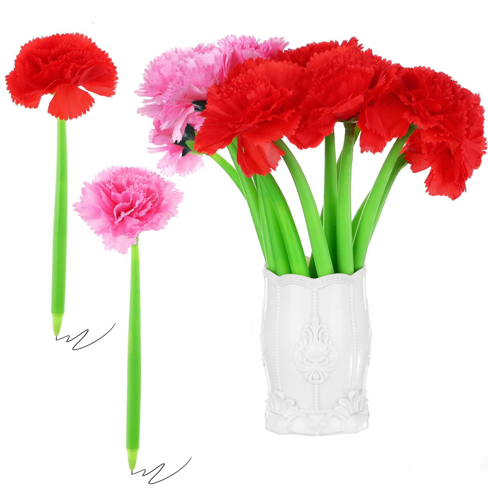 28 bolígrafos de flores artificiales con forma de clavel, bolígrafos de tinta de gel negra de 0.5 mm, bolígrafos de tinta de gel para el día de San Valentín, bolígrafos de tinta de gel para niñas y
