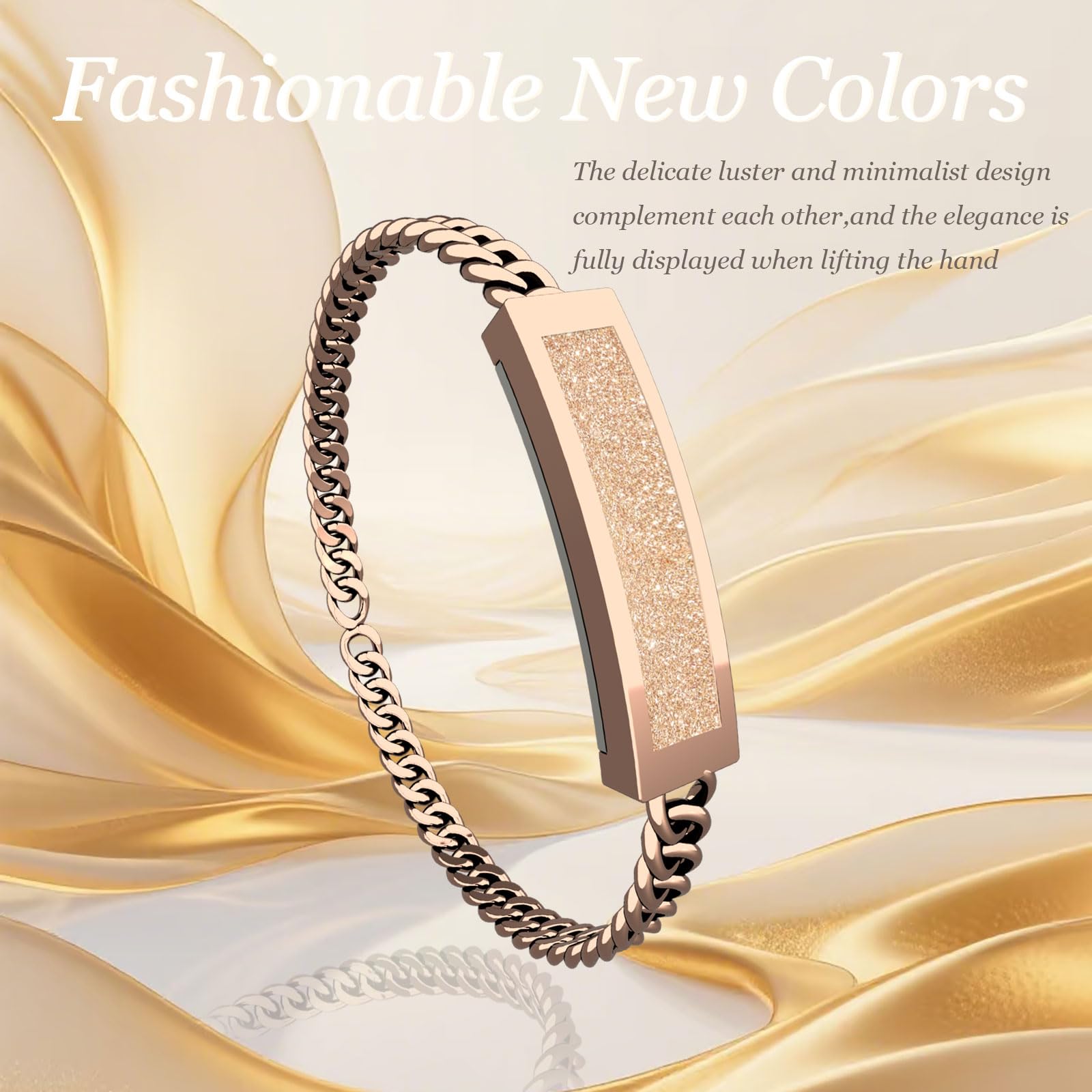 findtime Bracelet intelligent pour femme, suivi d'activité, étanche IP68, podomètre, suivi du sommeil, compteur de calories, moniteur de fréquence cardiaque, chaîne Cuba fine, design doré