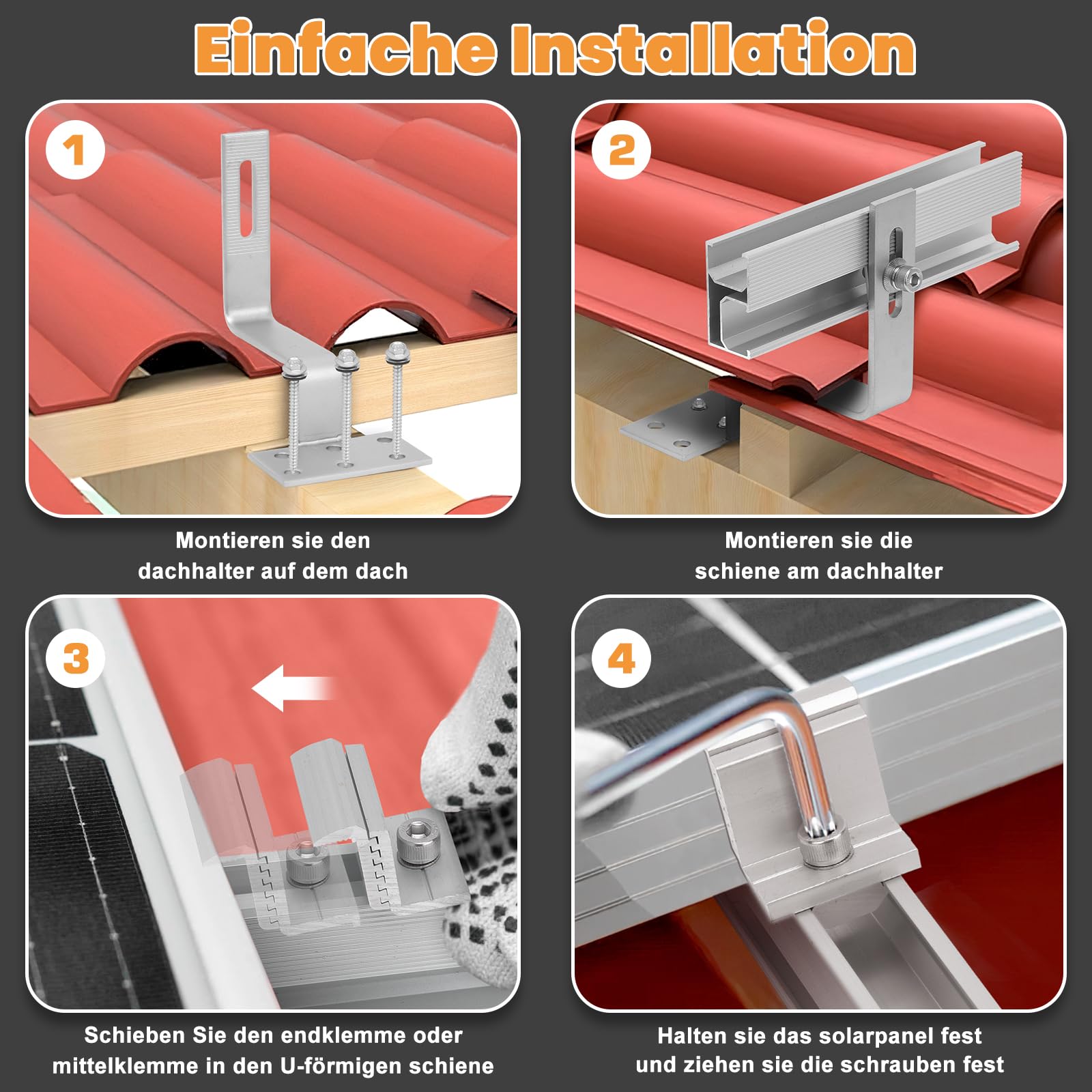 Supporto per pannello solare per tetto in mattoni per 2 moduli, profilo in alluminio da 300 mm e gancio per tetto fotovoltaico, supporto solare regolabile, pannelli solari spessi 30-45 mm, set di