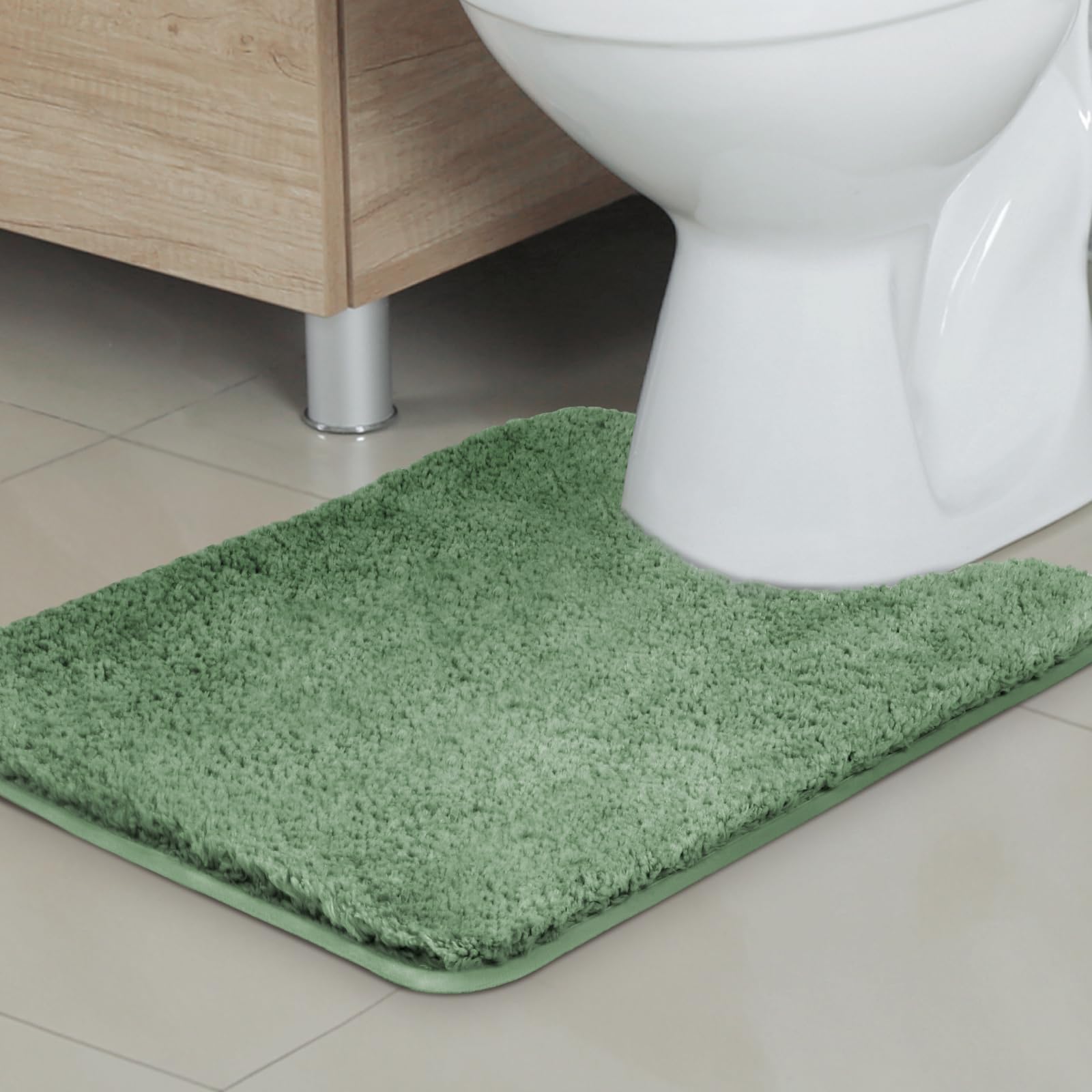 TECHMILLY U Shaped Super Soft Shaggy Bathroom Rugs, Absorbent Thick Non Slip Microfiber Toilet Rugs, Quick Dry Machine Washable Bath Mat for Bathroom Floor, Bathtub and Shower 24"x20" Green