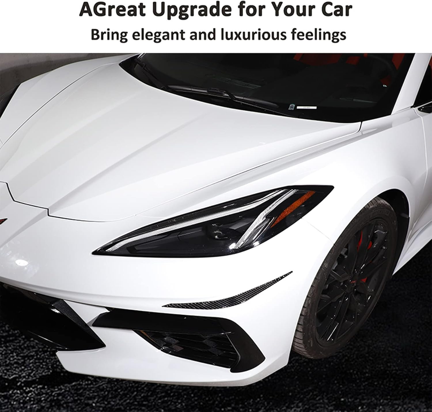 Soft 3D Real Carbon Fiber Car Front Bumper Corner Cover Trim Sticker Trim Compatible with Corvette C8 Stingray Z06 Z51 2020 2021 2022 2023 Interior Decoration Accessories (Black)