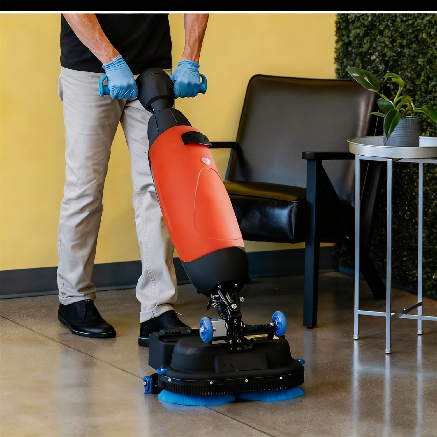 Commercial Floor Scrubber - Multi-Functional Floor Buffer Polisher Machine, Cordless Floor Washer, Hand Push Scrubber Dryer, 13000 Sqft/H, with 18" Cleaning Width, Rotary Double Brushes