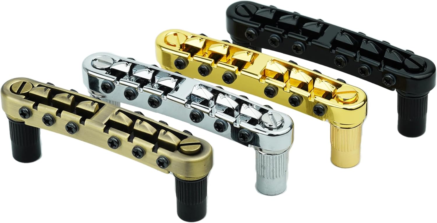 Guyker Guitar Tune O Matic Bridge with Studs for 6 String Electric Guitar (GM001, Chrome)