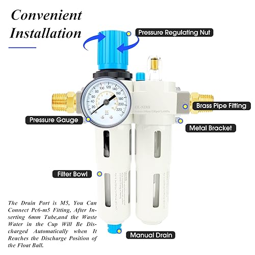 Miniatura 4 de TAILONZ PNEUMATIC 38 pulgadas NPT 220 PSI 3 en 1 Sistema de secado de aire de alta presión de drenaje semiautomático, filtro de aire para compresor