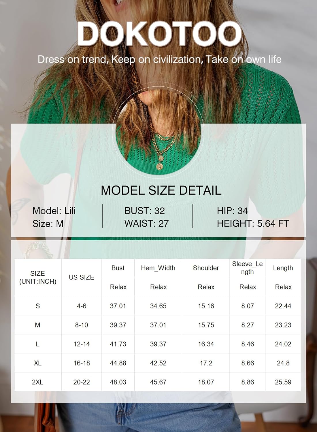 Dokotoo Womens Summer Tops Dressy Casual Crewneck Short Sleeve Shirts Solid Hollow Out Knit Loose Sweater Blouses - Image 6