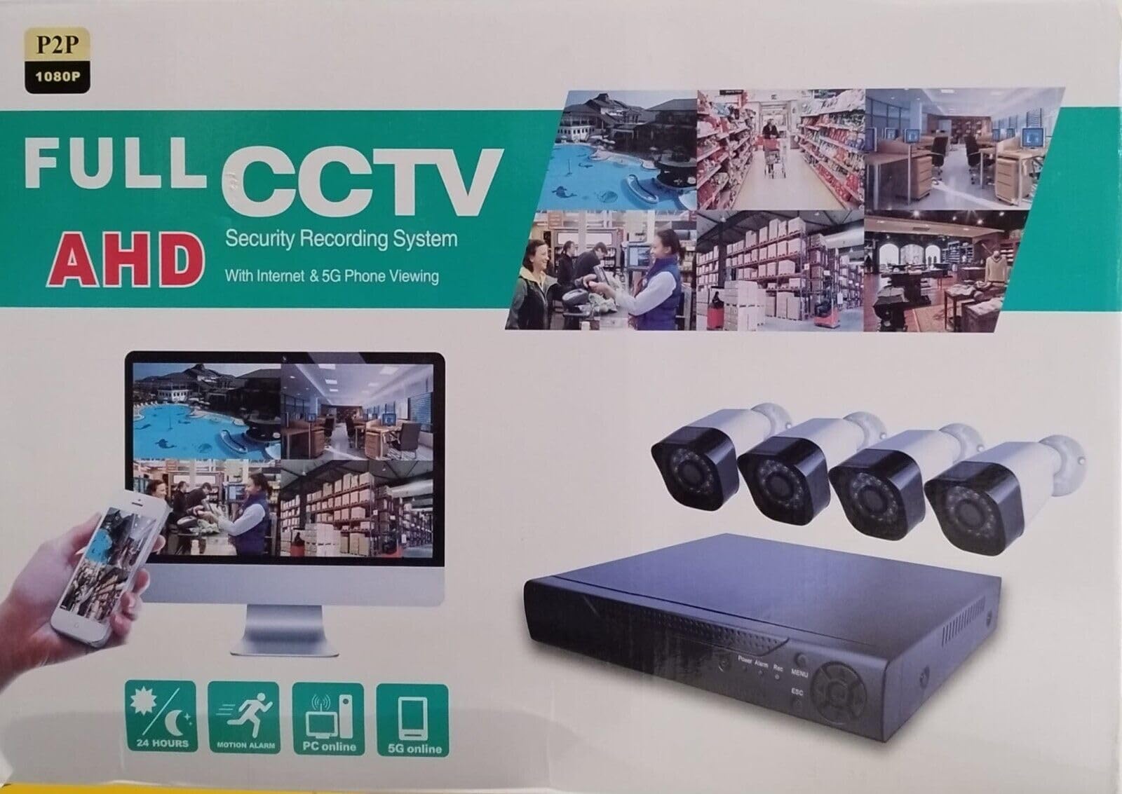 Kit di Videosorveglianza DVR 4 Telecamere FULL CCTV AHD Alimentatore Cavi hard disk 500gb regalo