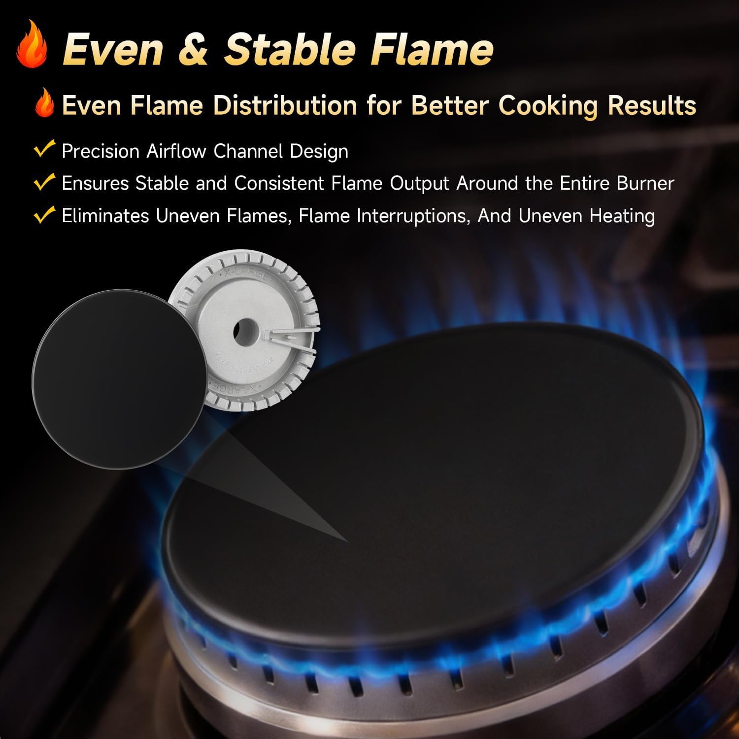 Gas Range Burner Cap & Burner Base Kit 4.4 Inch Large Surface Burner Head Set Compatible with GE Gas Range Stove Oven Cooktop Replace#:WB28K10222 WB29K10222 WB16X24722 PS11726674 4454597