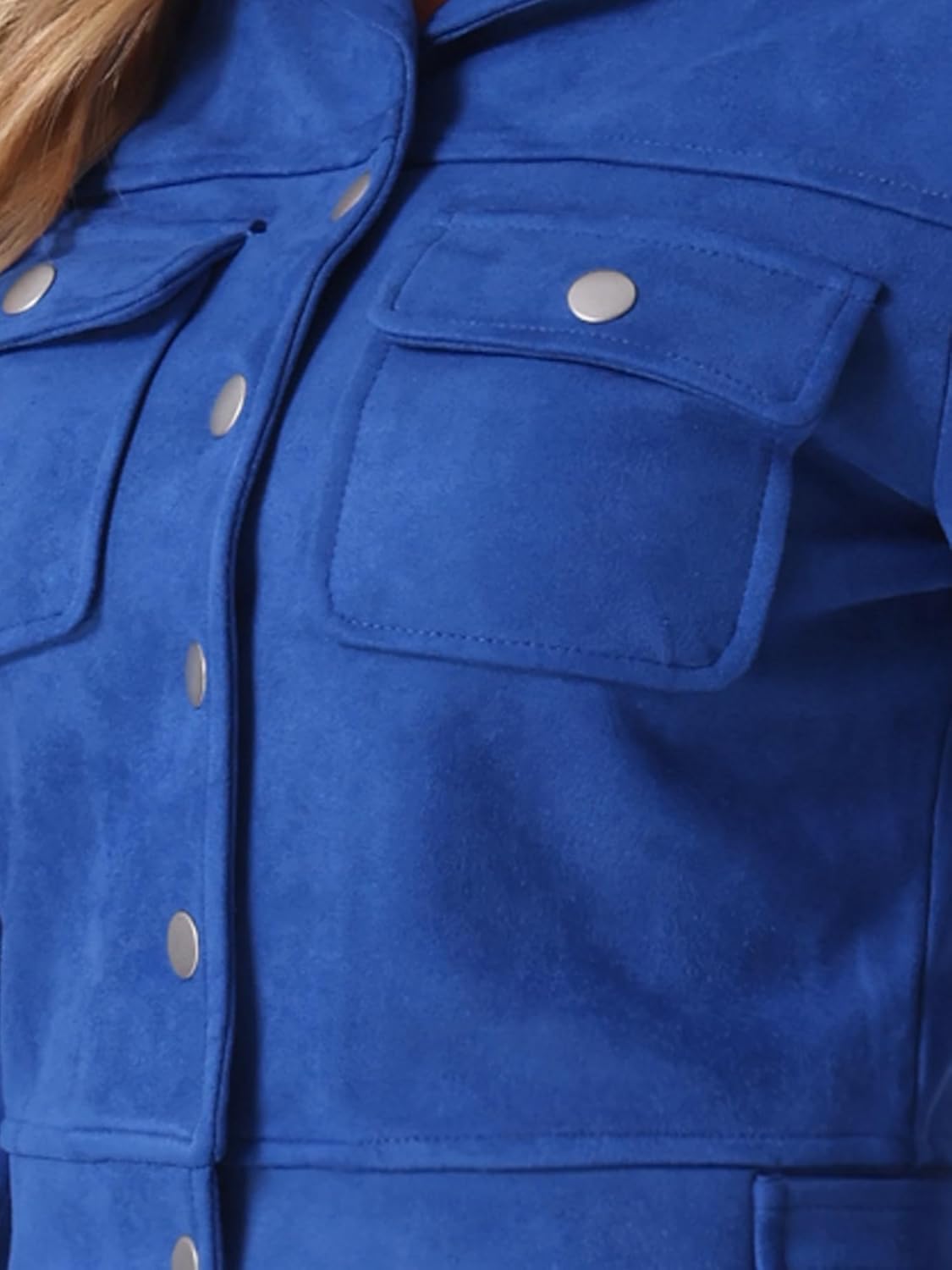 Allegra K Women's Faux Suede Jacket Button Down Collar Pockets Crop Moto Biker Coat - Image 5