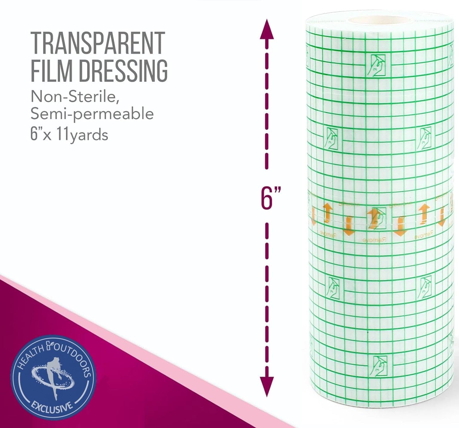 HEALTH & OUTDOORS Rollo de apósito de película fina transparente de 6 pulgadas por 11 yardas para cuidado posterior de heridas y tatuajes