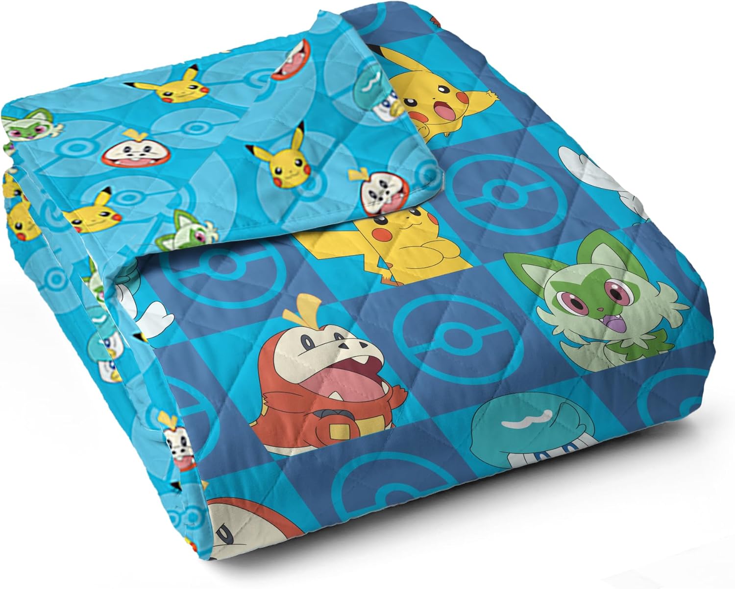 Pokemon Power Squares Twin Quilted Throw Blanket Adults Boys Girls, Soft Lightweight Bedding for Bed, or Couch, 60 x 90 inches