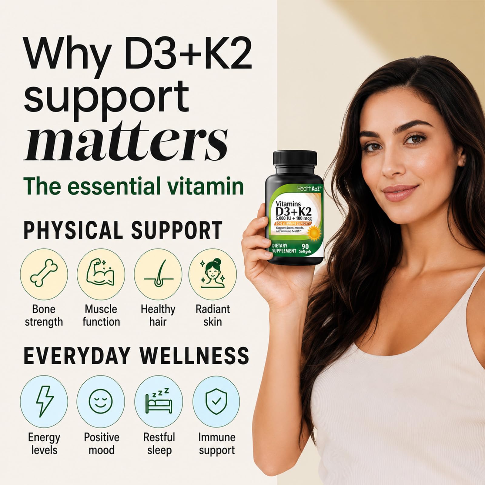 HealthA2Z® Vitamin D3 (5,000 IU) + K2 (100 mcg), 90 Softgels, Pack of 1 — Amazon image 2