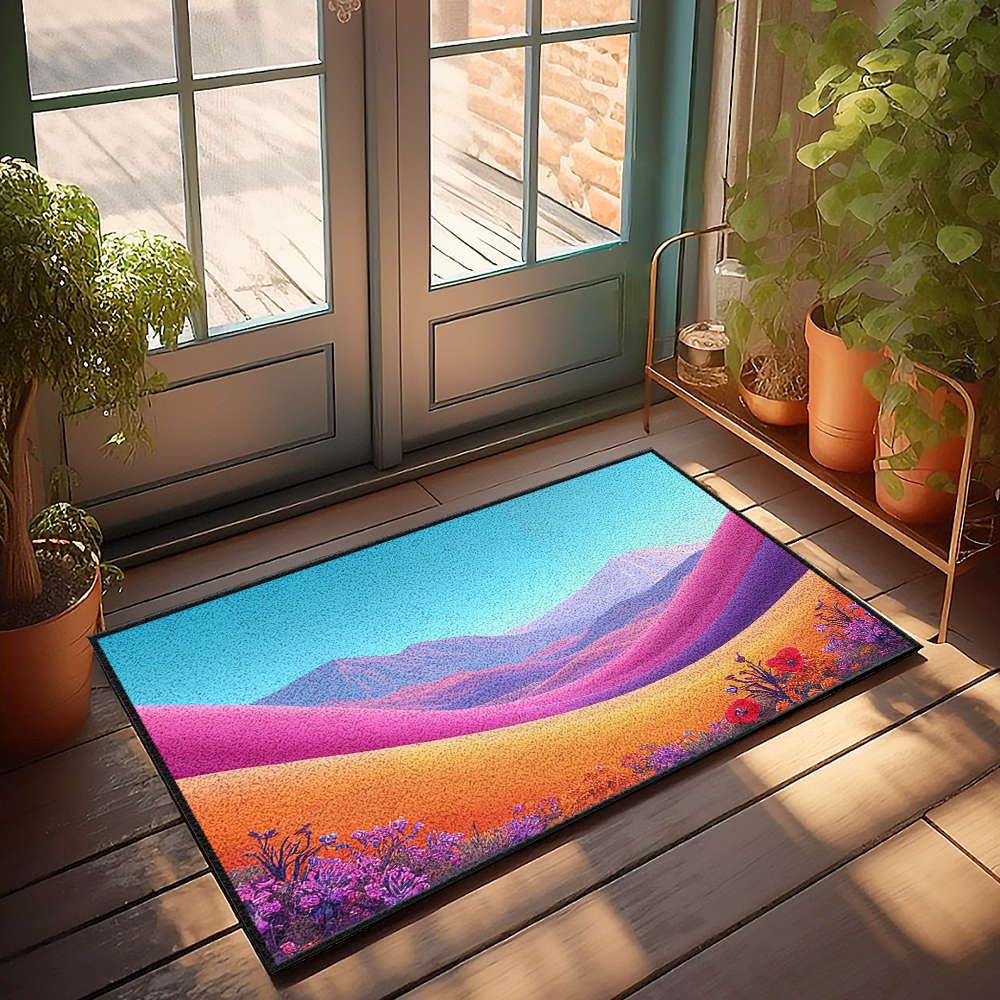 Tapis de porte extérieur anti-saleté motif désert coloré pour entrée propre 65x90