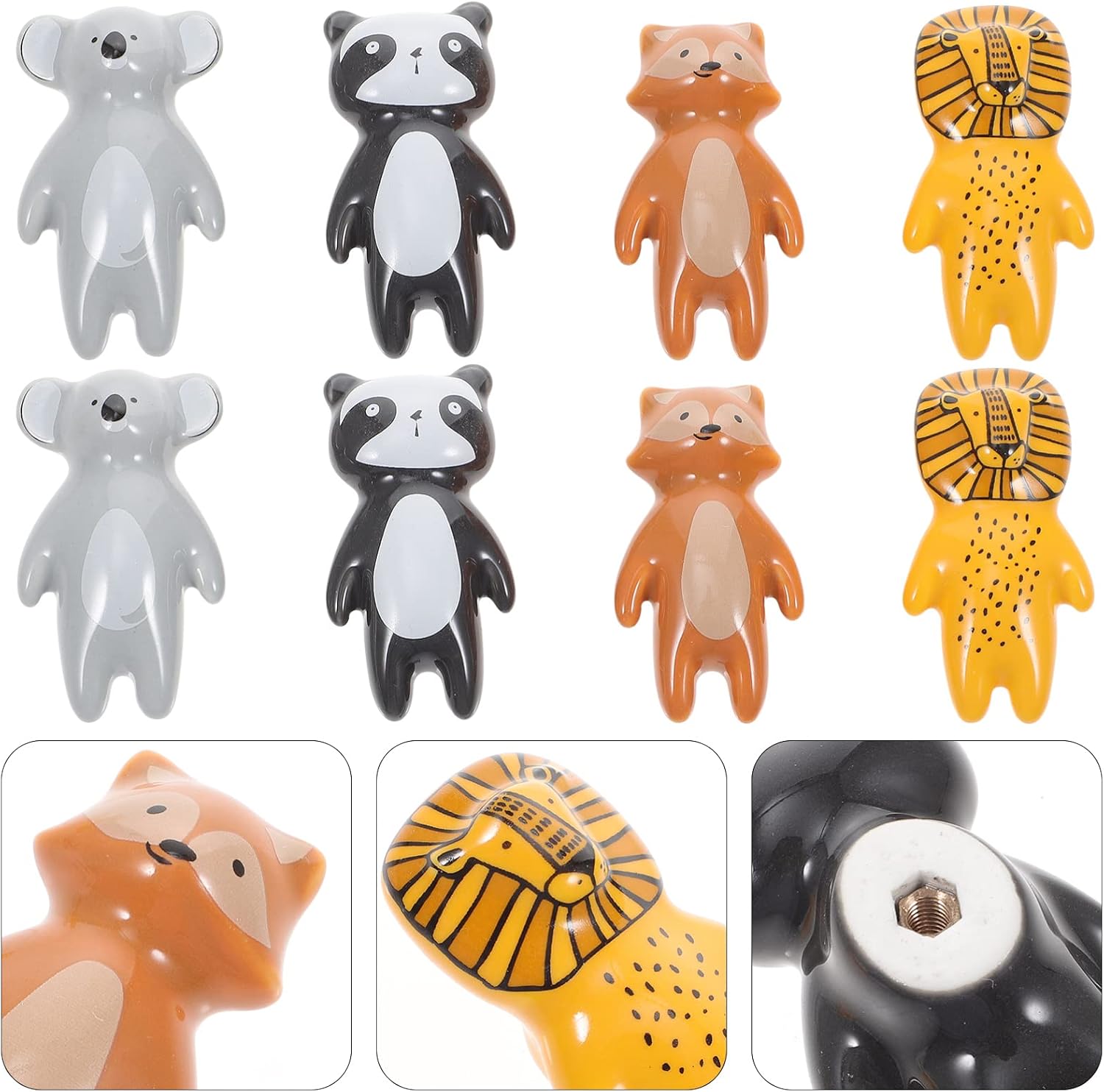 Generic Ceramic Handle 8 Pcs Cartoon Animal Drawer Knobs for Kids Room Cabinet Wardrobe Decor Durable Porcelain Drawer Knobs Replacement