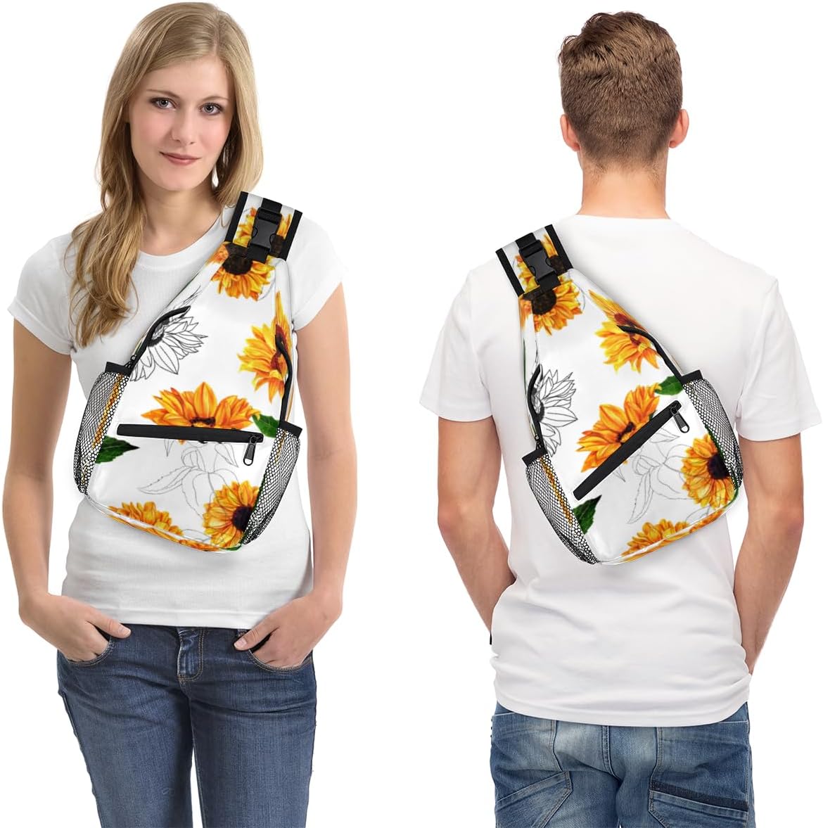 Yellow Sunflower Sling Bag for Women Men Crossbody Sling Backpack Shoulder Bag Chest Bag Daypack for Travel Hiking Outdoor
