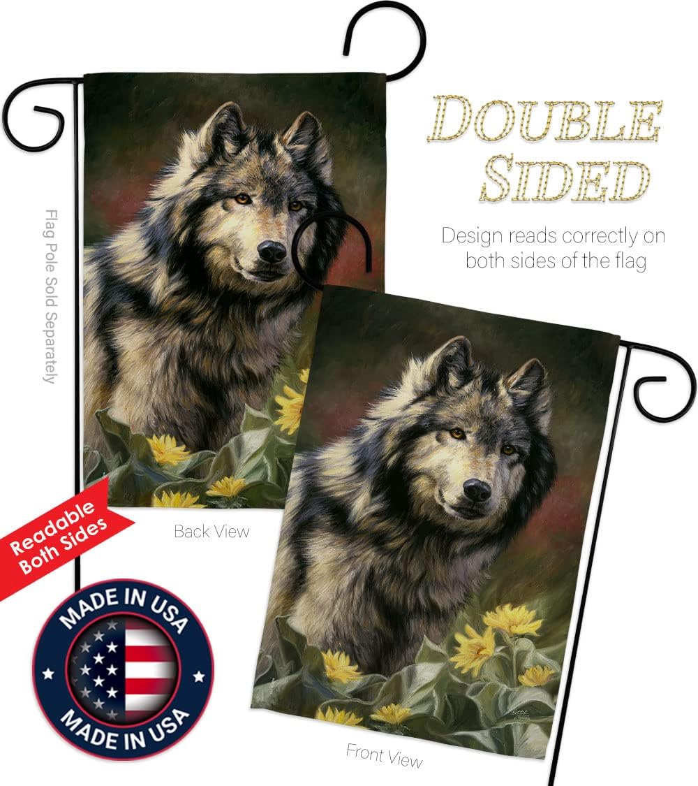 Breeze Decor Wild Spirit Garden Flag Set with Stand Wildlife Outdoor Deer Bear Wolf Pet Nature Farm Animal Creature House Decoration Banner Small Yard Gift Double-Sided, Made in USA
