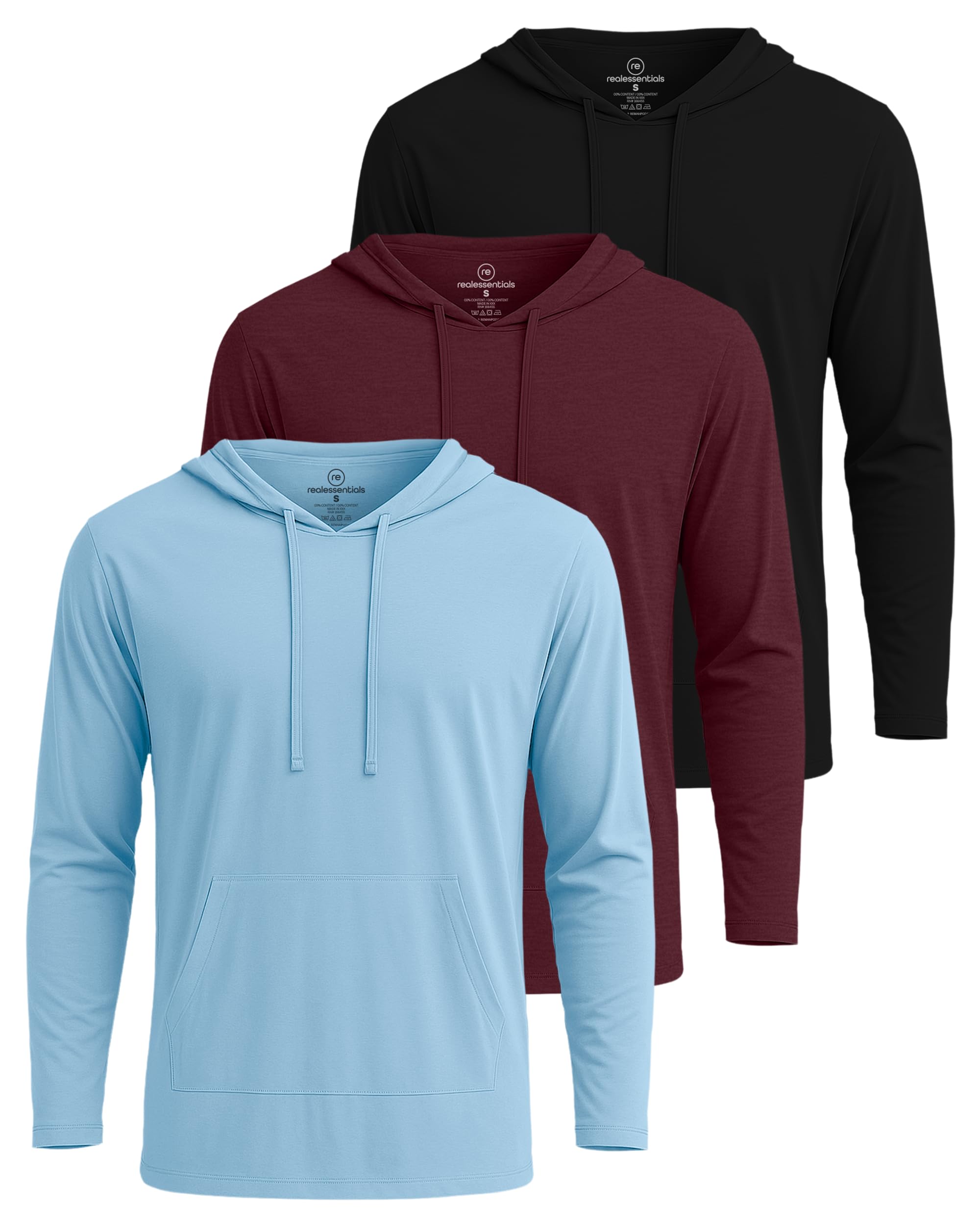 Real Essentials 3 Pack: Men's Cotton Lightweight Pullover Hoodie