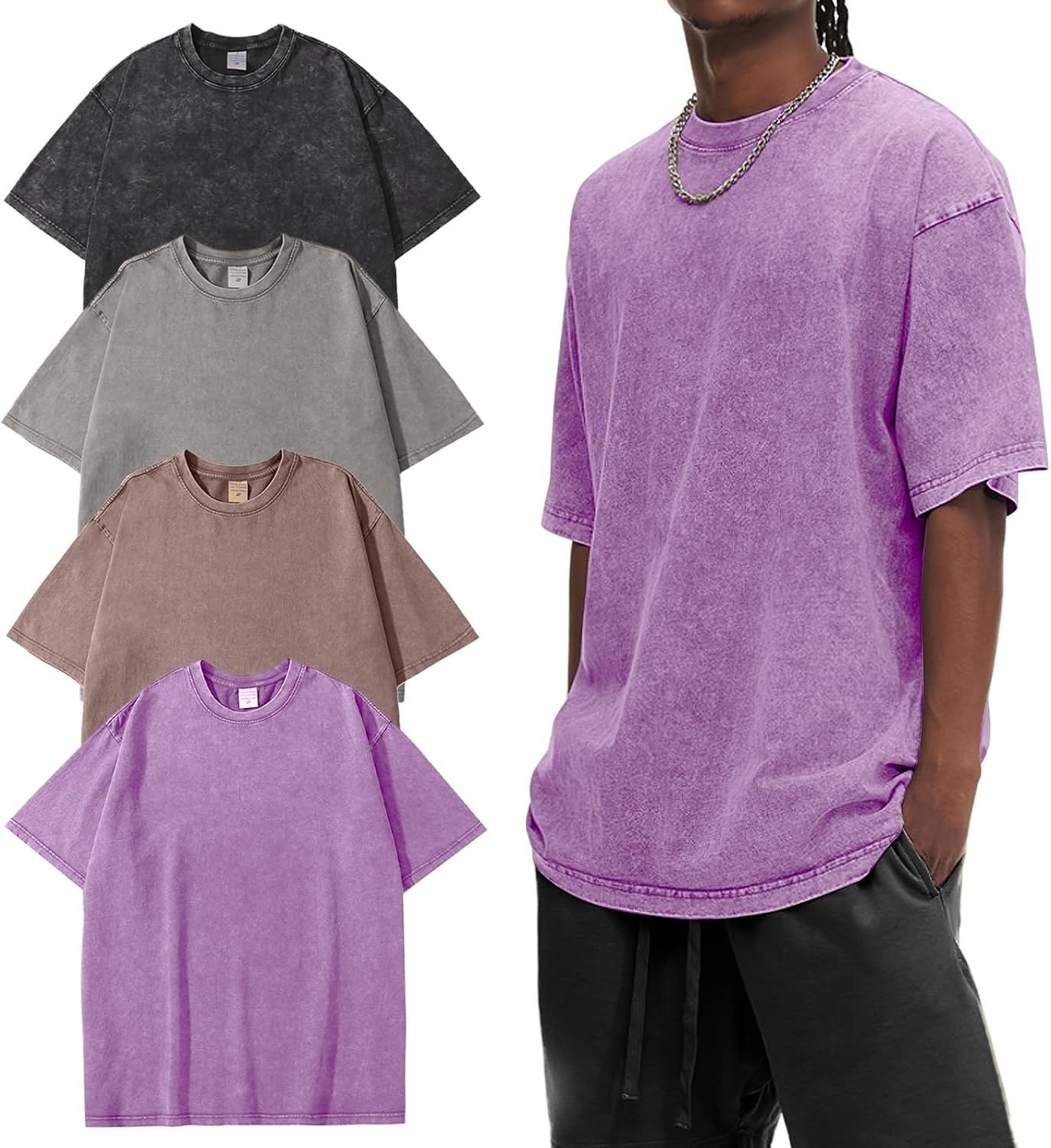 Eiscntd Men's Oversized T-Shirts Heavyweight Cotton Vintage Washed Loose Fit Unisex Baggy Tee Shirts