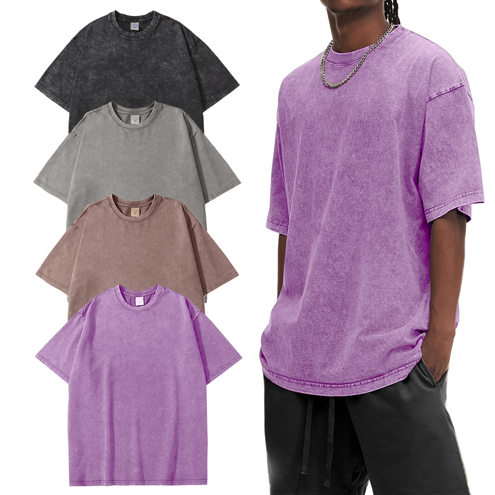 Eiscntd Mens Oversized T-Shirts Heavyweight Cotton Vintage Washed Loose Fit Unisex Baggy Tee Shirts