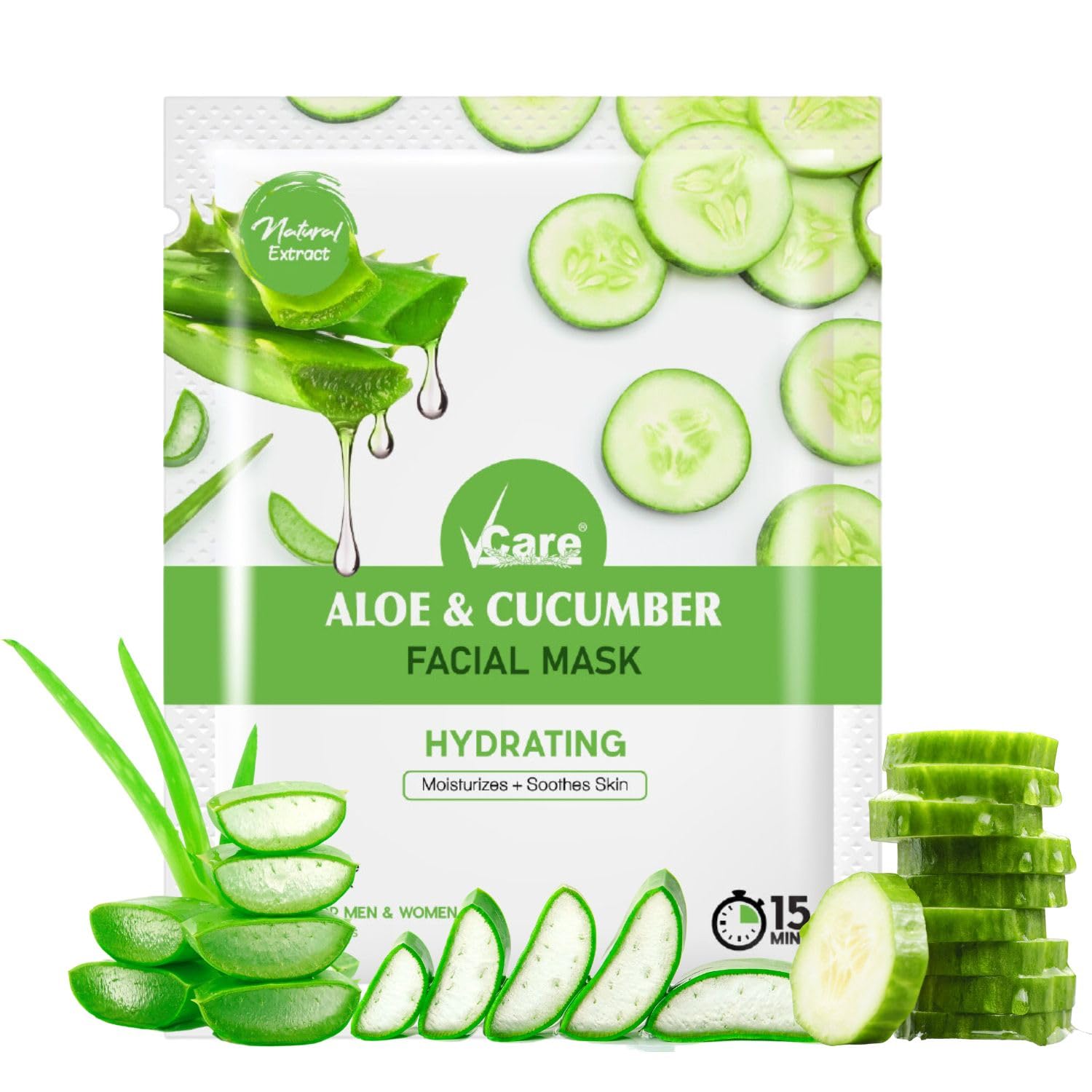 VCare Aloe & Cucumber Sheet Mask, 30 ml, Moisturizes and Soothes Skin