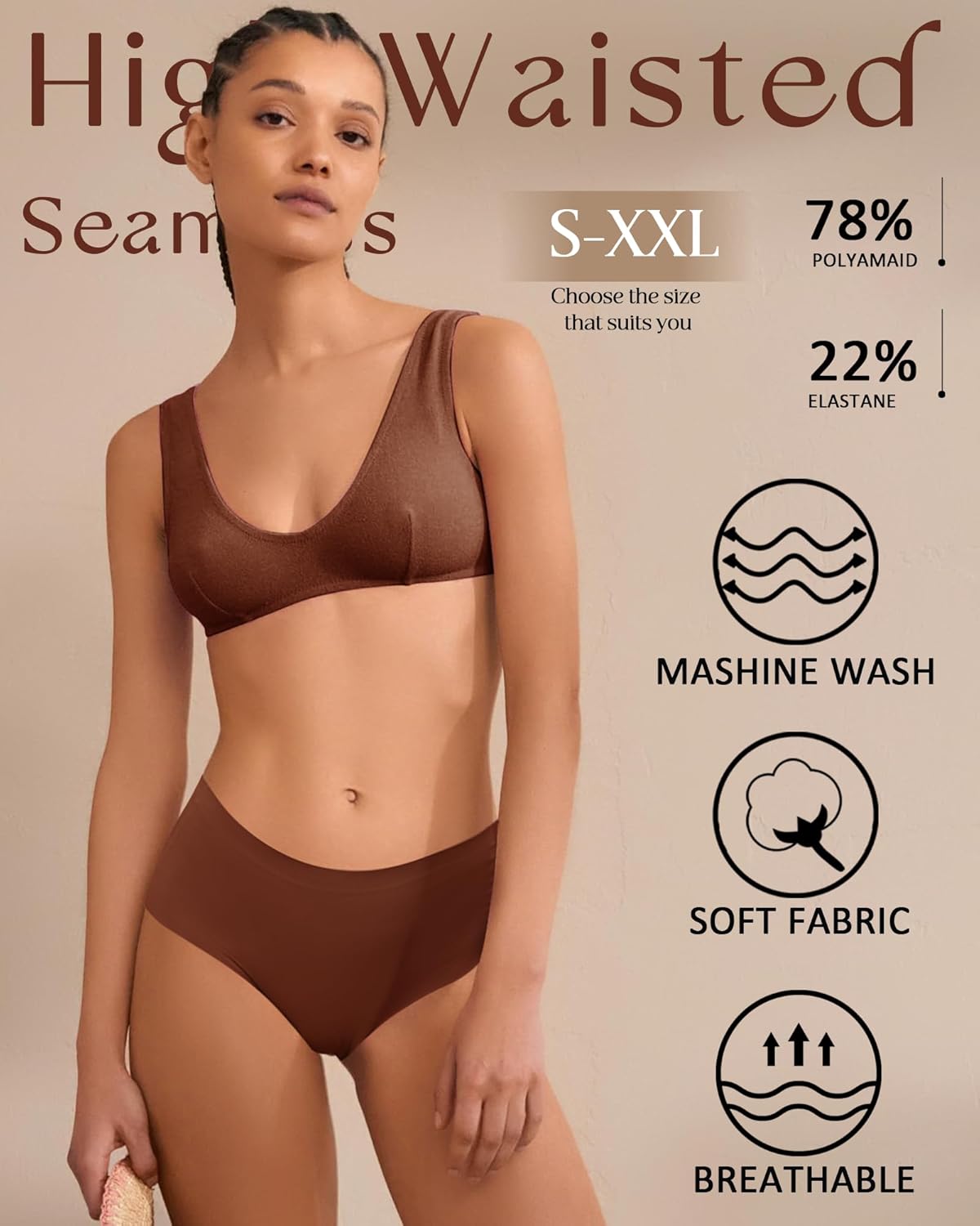 LEVAO Women's High Waisted Seamless Underwear No Show Full Coverage Briefs Stretchy Invisible Panties Cheeky Pack of 6 - Image 3