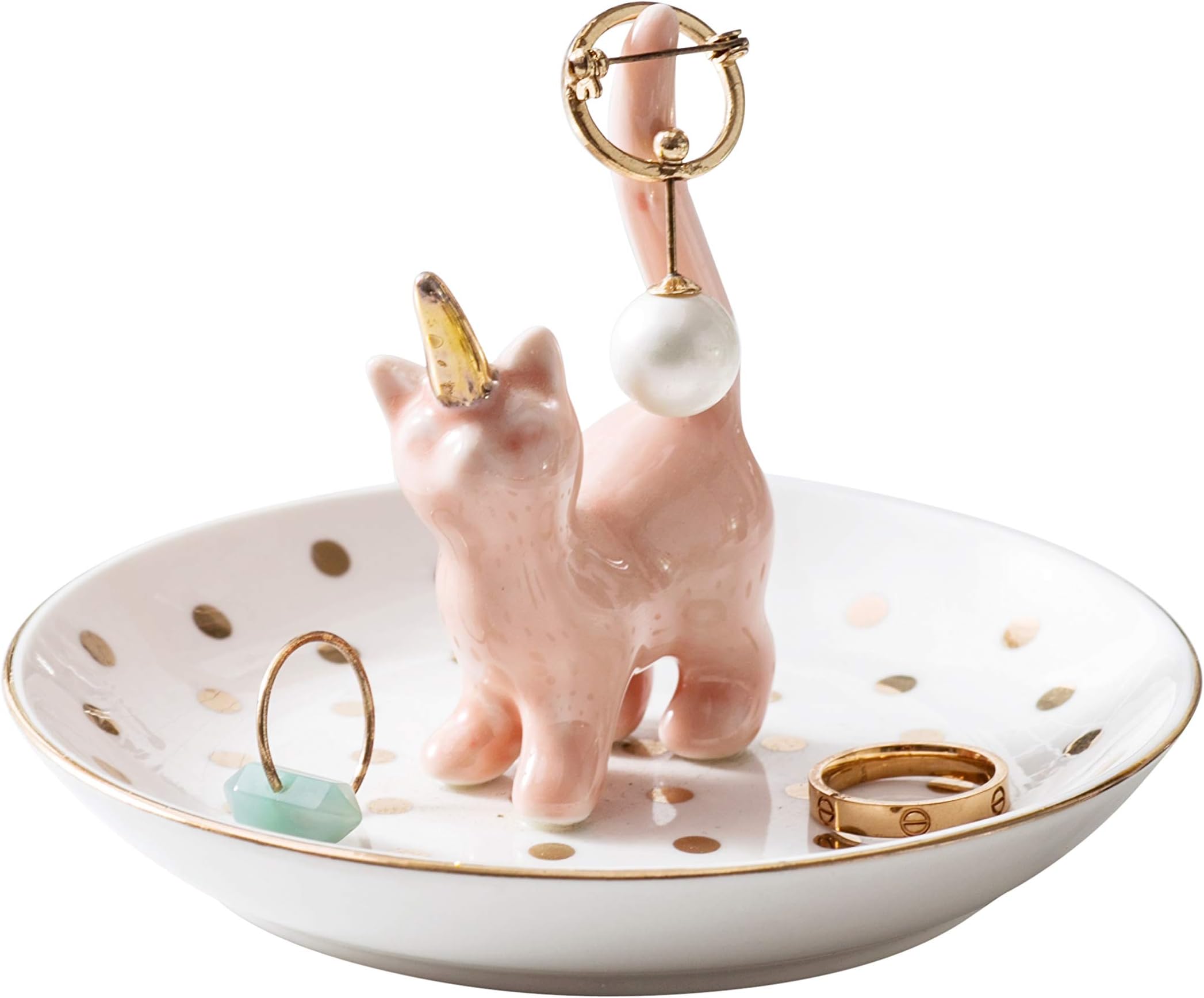 WANYA Adorable Cat Ring Holder Decor Jewelry Tray Ceramic Dish Organizer