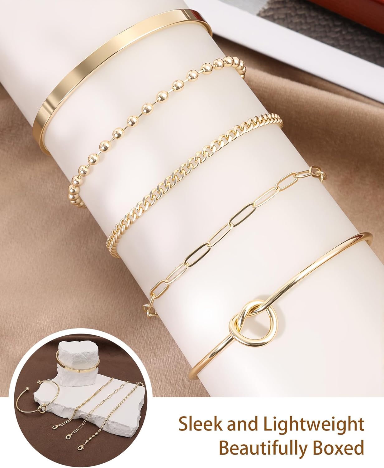 Gold Bracelets for Women, 14K Gold Plated Chain Bracelets Set for Women, Elegant Adjustable Bracelet Stack Jewelry Gifts for Womens - Image 7