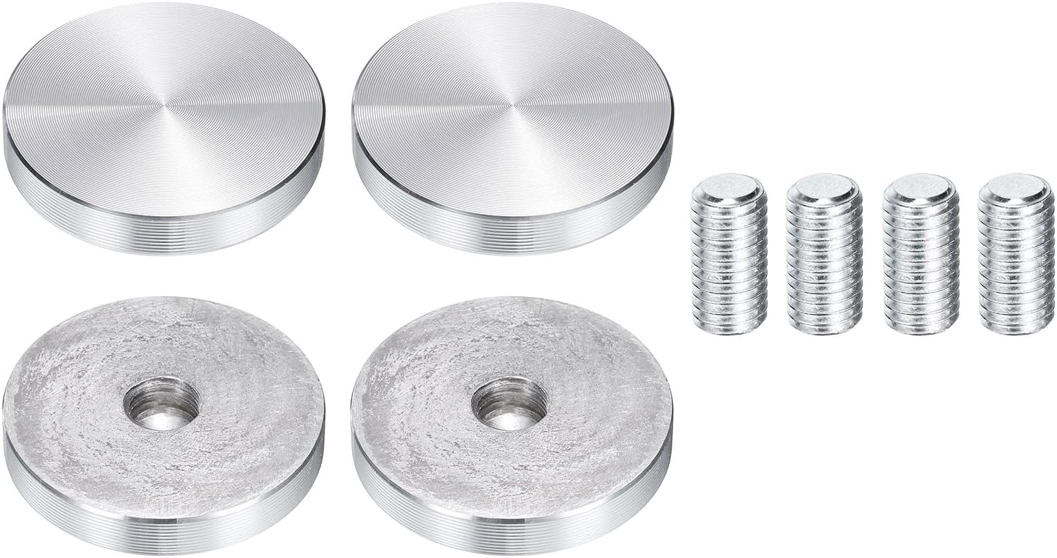 – sourcing map 4Pcs Round Shape Aluminum Disc, M10 Thread 40mm Diameter Aluminum Circle Disc Glass Top Adapter for Glass Table Furniture Coffee Tables, Silver