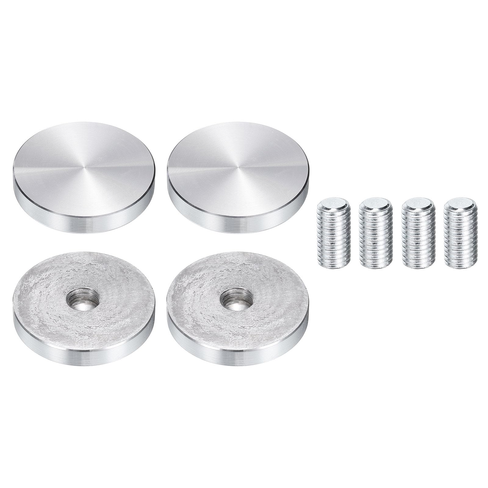 sourcing map 4Pcs Round Shape Aluminum Disc, M10 Thread 40mm Diameter Aluminum Circle Disc Glass Top Adapter for Glass Table Furniture Coffee Tables, Silver