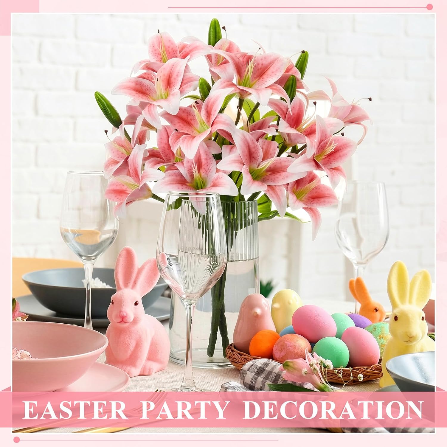 Thiccywoov 2 Pcs 24 Heads Artificial Tiger Lily Flowers with 18 Heads Full Bloom Lily & 6 Buds, 20.5 Inch Long Stem Faux Fake Flowers Bouquets for Wedding Party Decor(Pink)