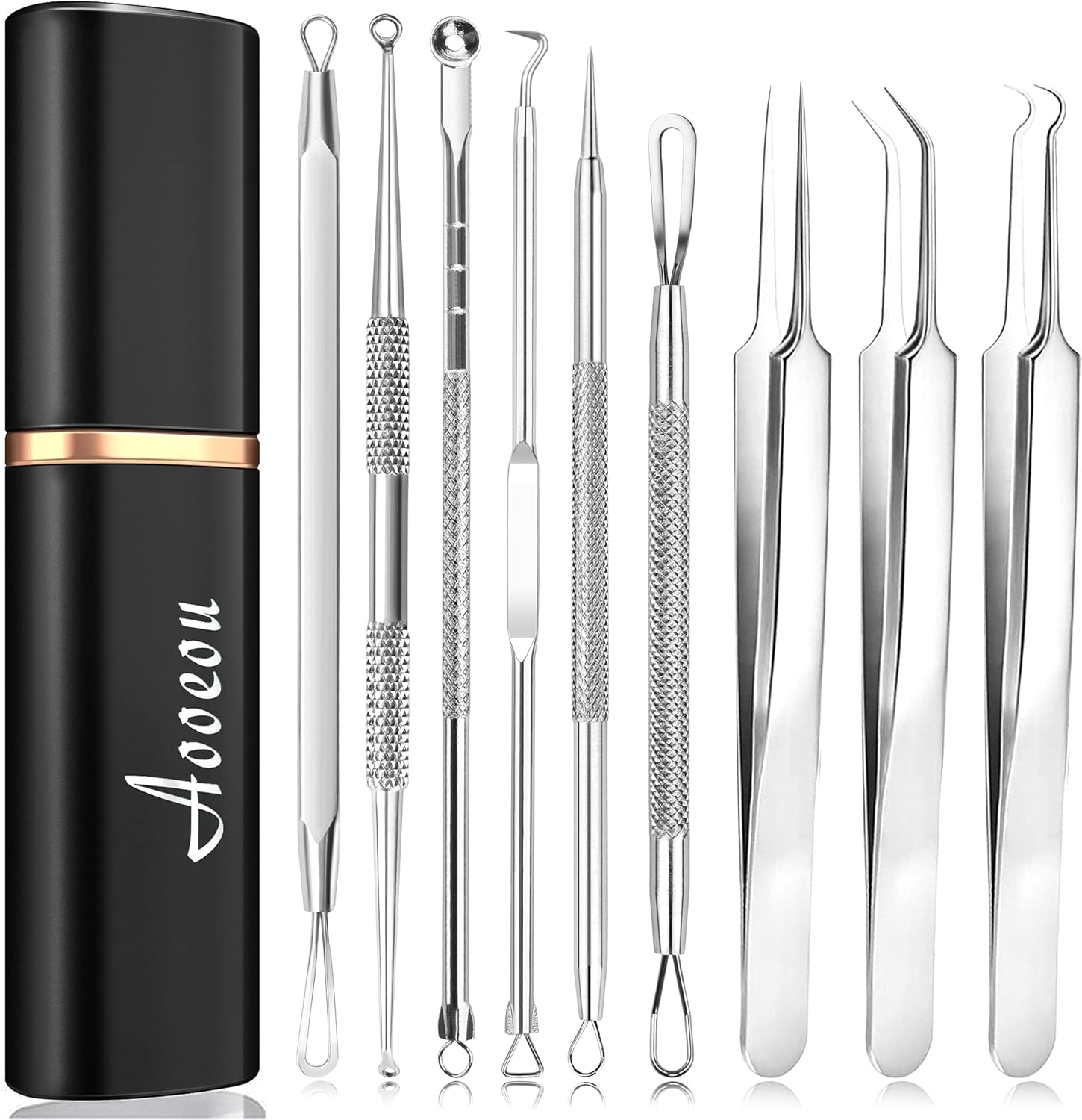 Aooeou Pimple Popper Tool Kit Blackhead Tweezer, Acne Removal Comedone