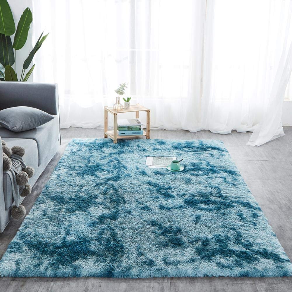 Dywan Tie-Dye Shaggy pluszowa podłoga z flauszowym nadrukiem mata dla dzieci sztuczne futro, mata do salonu, absorpcja alfombra, błękitny, 40 x 60 cm