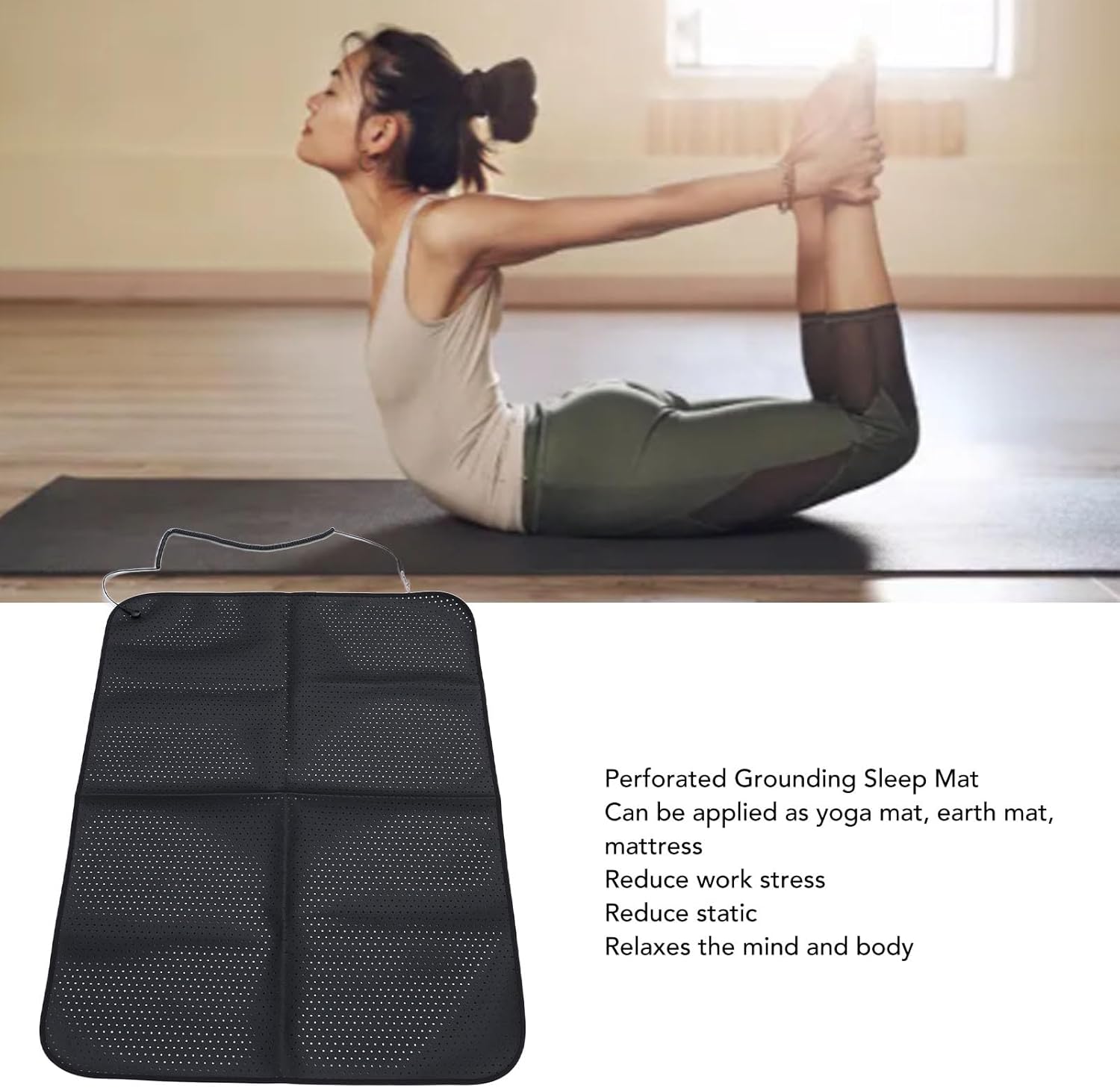 Perforated Grounding Sleep Mat, Earth Grounding Pad for Yoga and Daily Use, Ventilated PU Leather Mat to Reduce Static and Relieve Stress with Easy Outlet Connection