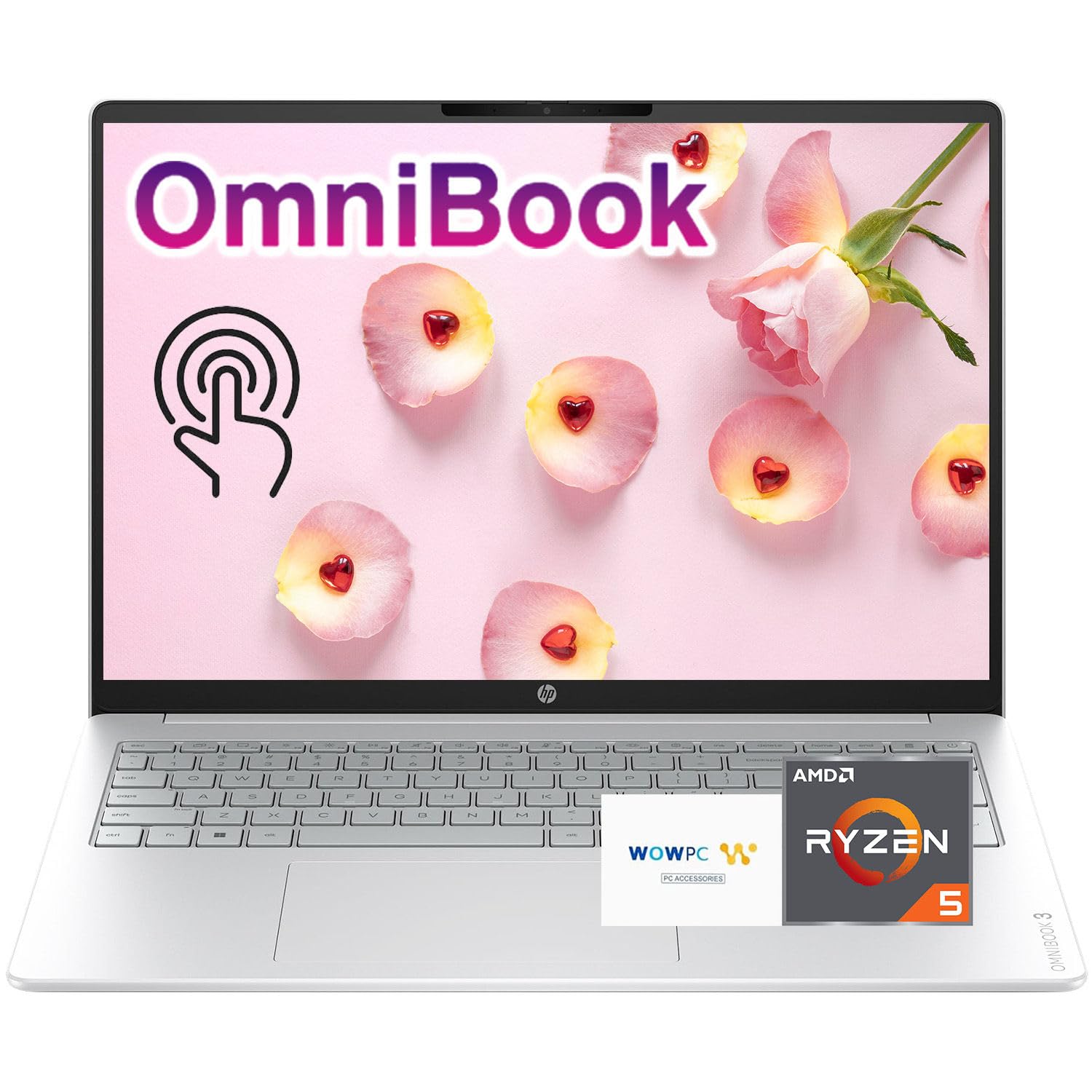 HP OmniBook 16" 2K Touchscreen Business Laptop AI PC, AMD Ryzen 5, 8 GB RAM, 128 GB PCle SSD, Copilot Key, Windows 11, Glacier Silver