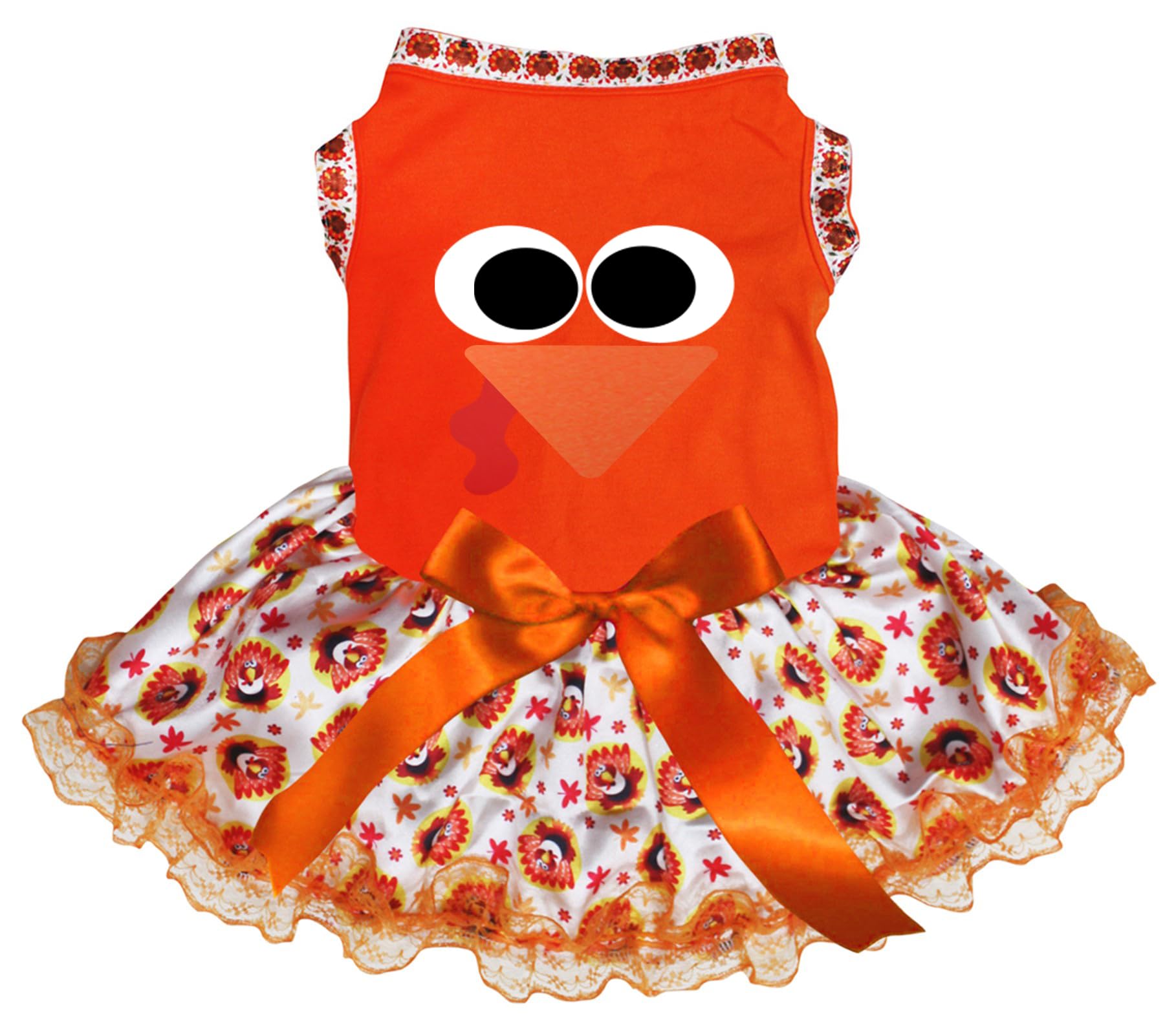 Robe chiot orange à dentelle dindes M pour vos photos de Thanksgiving
