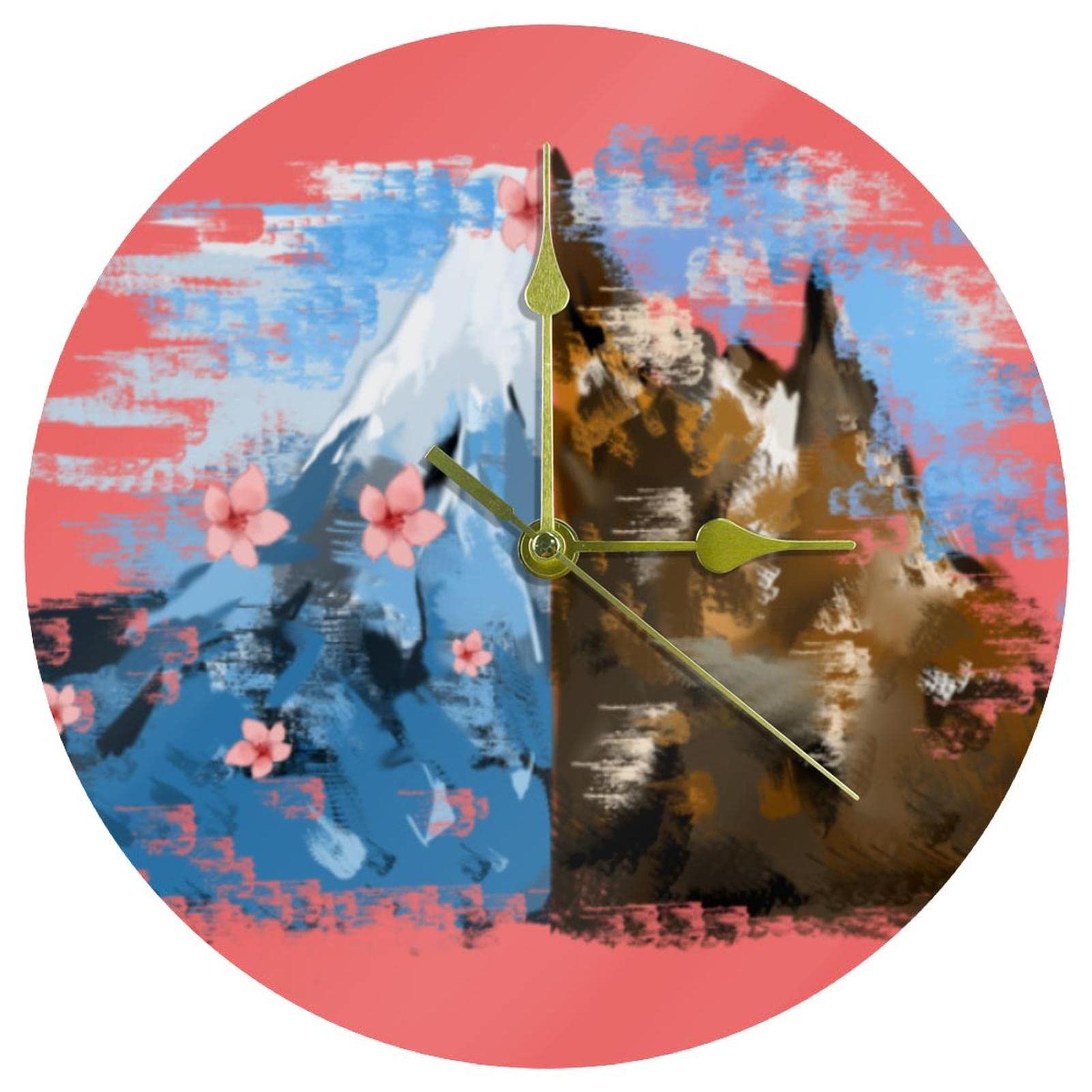 Horloge murale ronde pour décoration de maison et bureau avec paysage de montagne