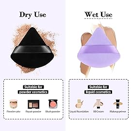 RAREIUS 8pcs Triangular Powder Puff Face Soft Velvet Makeup Puff for Loose Powder Body Powder Makeup Sponge for Contouring Wet Dry Foundation Blender Sponge Beauty Makeup Tool.(Black&Purple)
