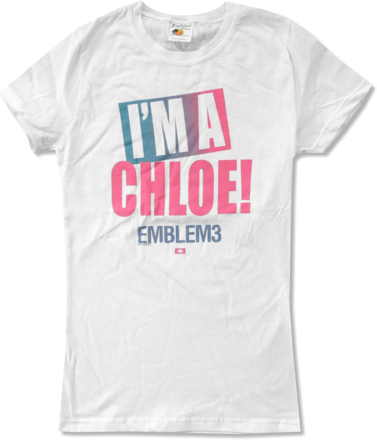 Bay Island Sportswear Emblem 3Chloe Juniors White T Shirt (Medium)