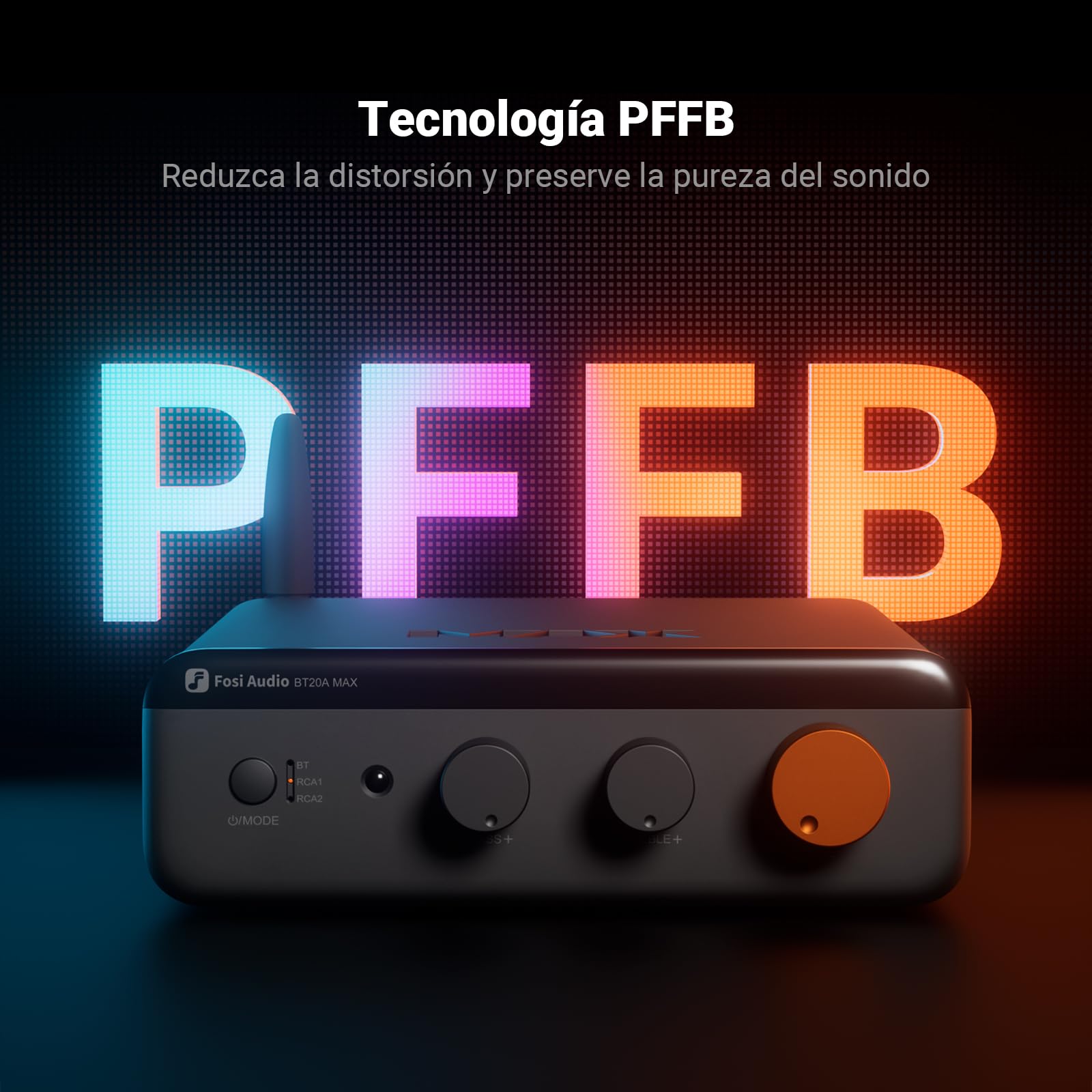 Fosi Audio BT20A MAX Amplificador de Potencia Estéreo, Amplificadores Audio HiFi de 300Wx2 con PFFB, LDAC Bluetooth 6.0 Amp,Doble Fuente de Alimentación Independiente, Mando a Distancia, Sistemas 2.1