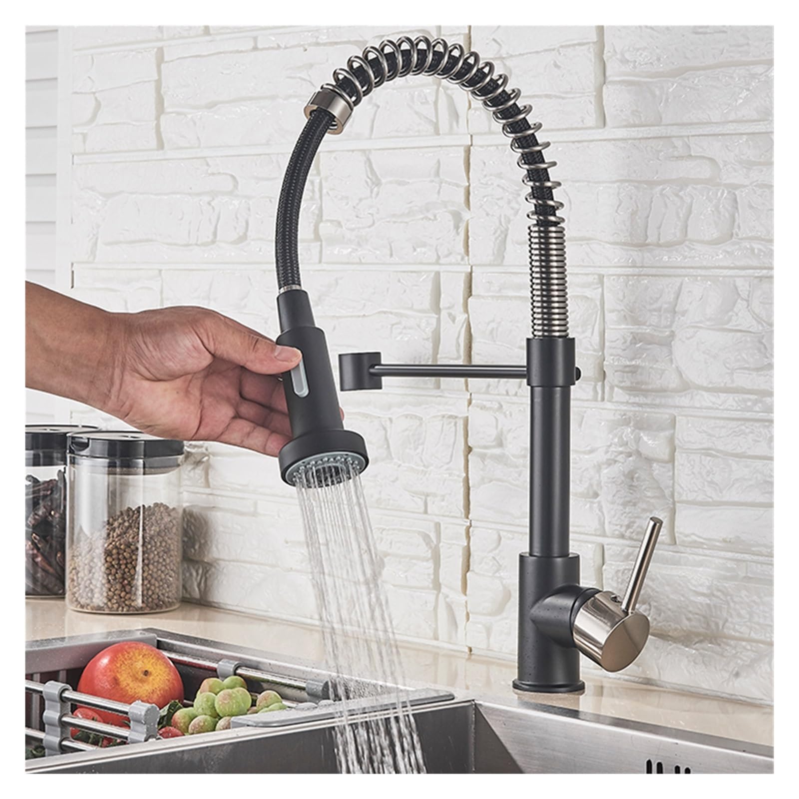 ZQFHSX Matte Black Kitchen Faucet with Pull Out Sprayer 360° Swivel Mixer Tap for Sink Hot & Cold Water Modern Countertop Mount Nickel Finish