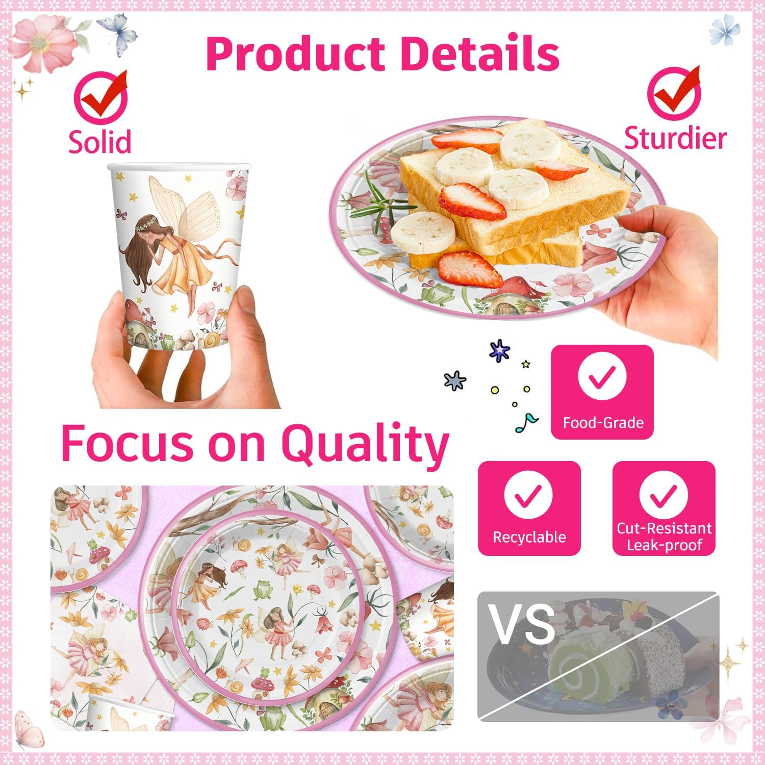 247pcs Fairy First Birthday Decorations, All-in-1 Fairy 1st Birthday Party Decorations with Tableware Backdrop Tablecloth Balloon Garland Kit, Fairy Party Supplies for Girls, Serves 20 Guests - Image 4