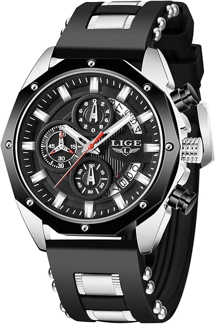 LIGE Mens Watches Fashion Sports Waterproof Chronograph Analogue Quartz Stainless Steel Casual Business Wristwatch for Man
