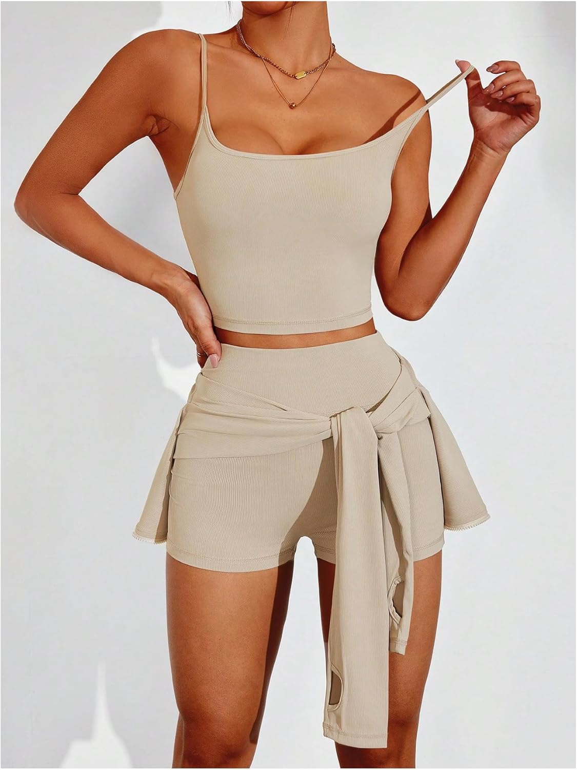 SOLY HUX Women's Tracksuits 3 Piece Yoga Workout Set Zip Up Crop Jacket Camisole Top and Biker Shorts Sports Clothes - Image 2