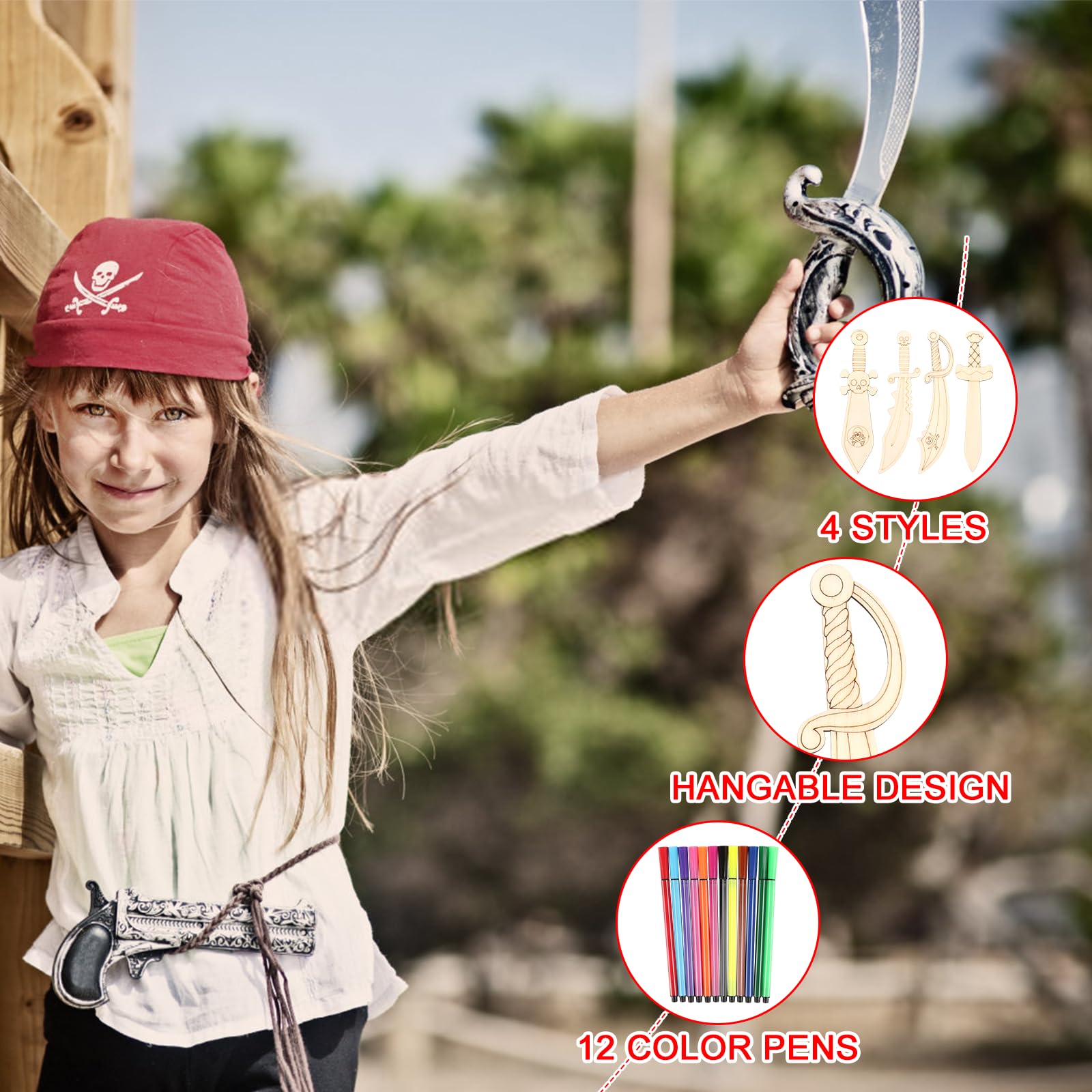 Holzschwert Set 12 Stück - Kreative Piratensäbel Mit Malzubehör Für Kinder