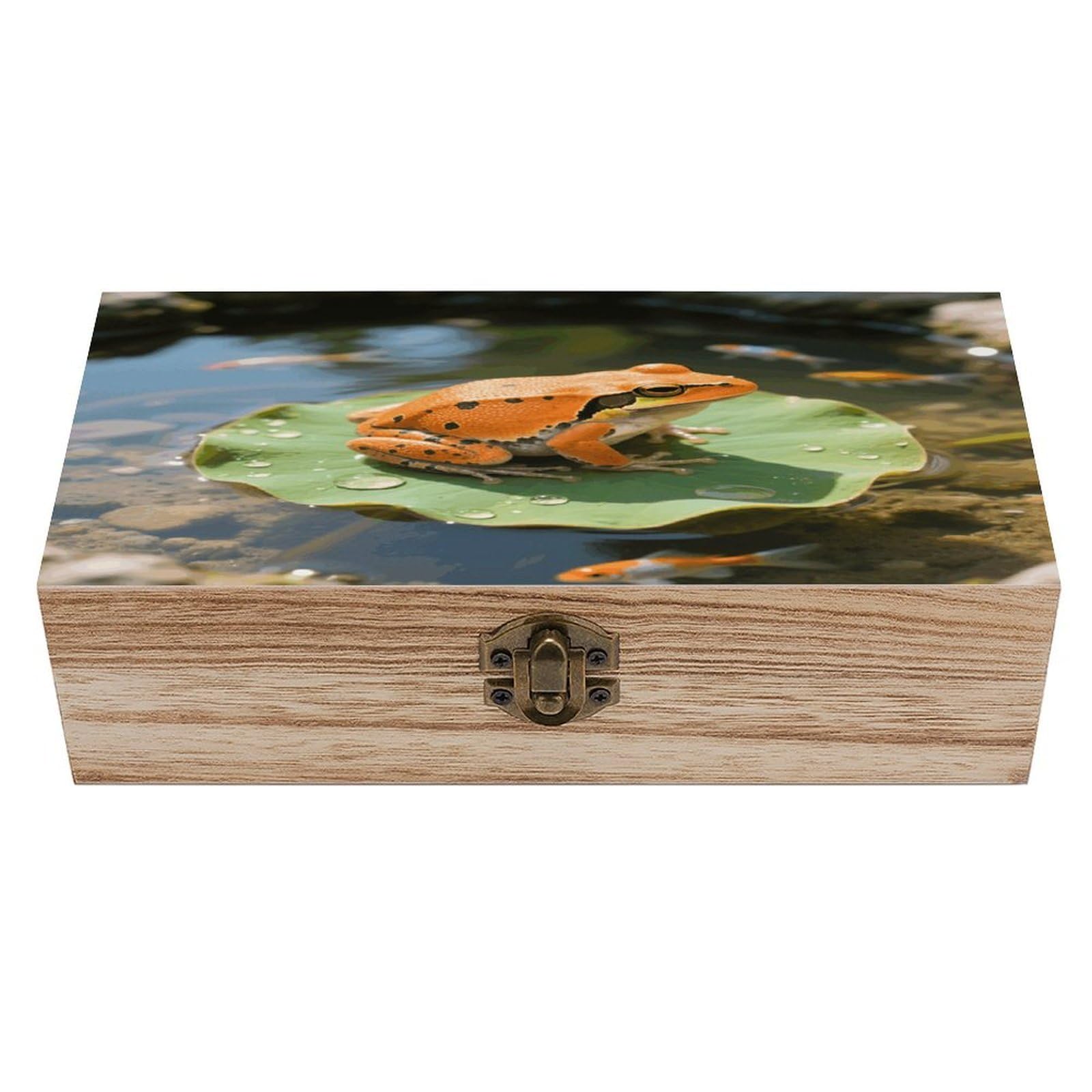 VstaDank Orange Frog Wooden Storage Box Vintage Style Wooden Storage Case with A Hinged Lid Memory Treasure Boxes Decorative Jewelny Photos for Organizer 7.9 * 3.7 * 2.3 Inch