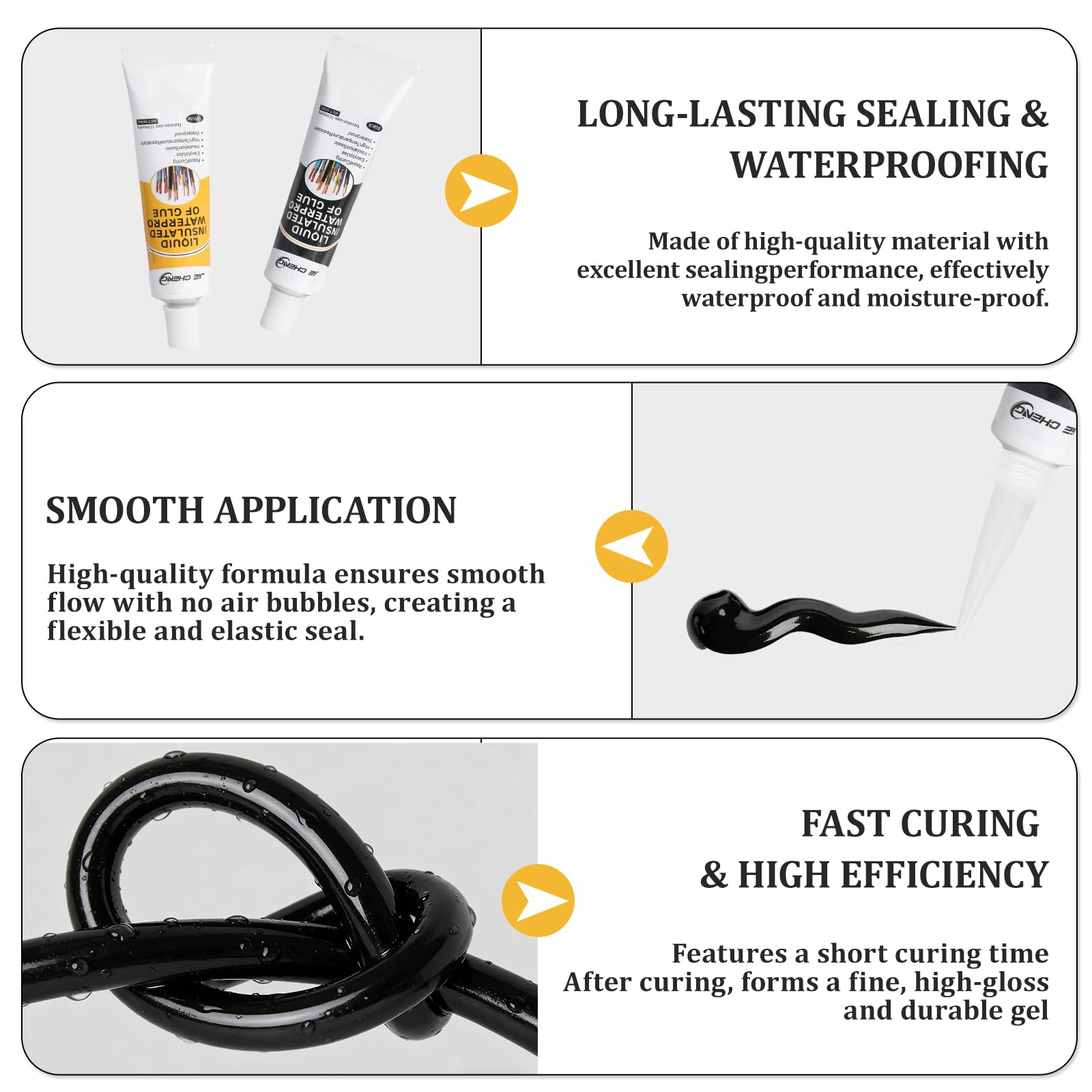 Gomma liquida, 2 pezzi da 50 ml, nastro isolante liquido, impermeabile e ad asciugatura rapida, adatto per tutti i cavi, cavi, apparecchi elettrici (nero + bianco)